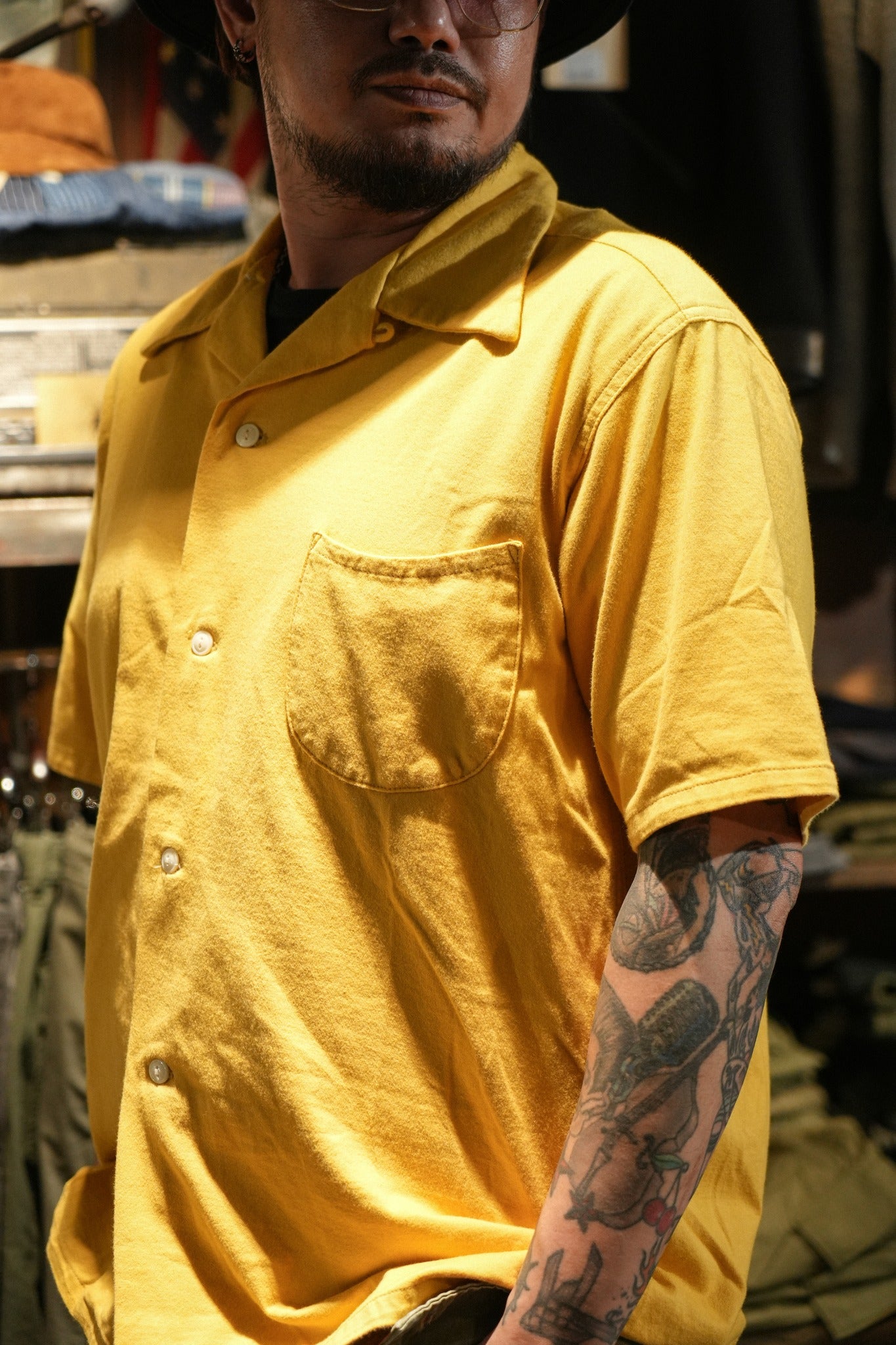 COTTON JURSEY MUSHROOM PRINT OPENVSHIRT - YELLOW