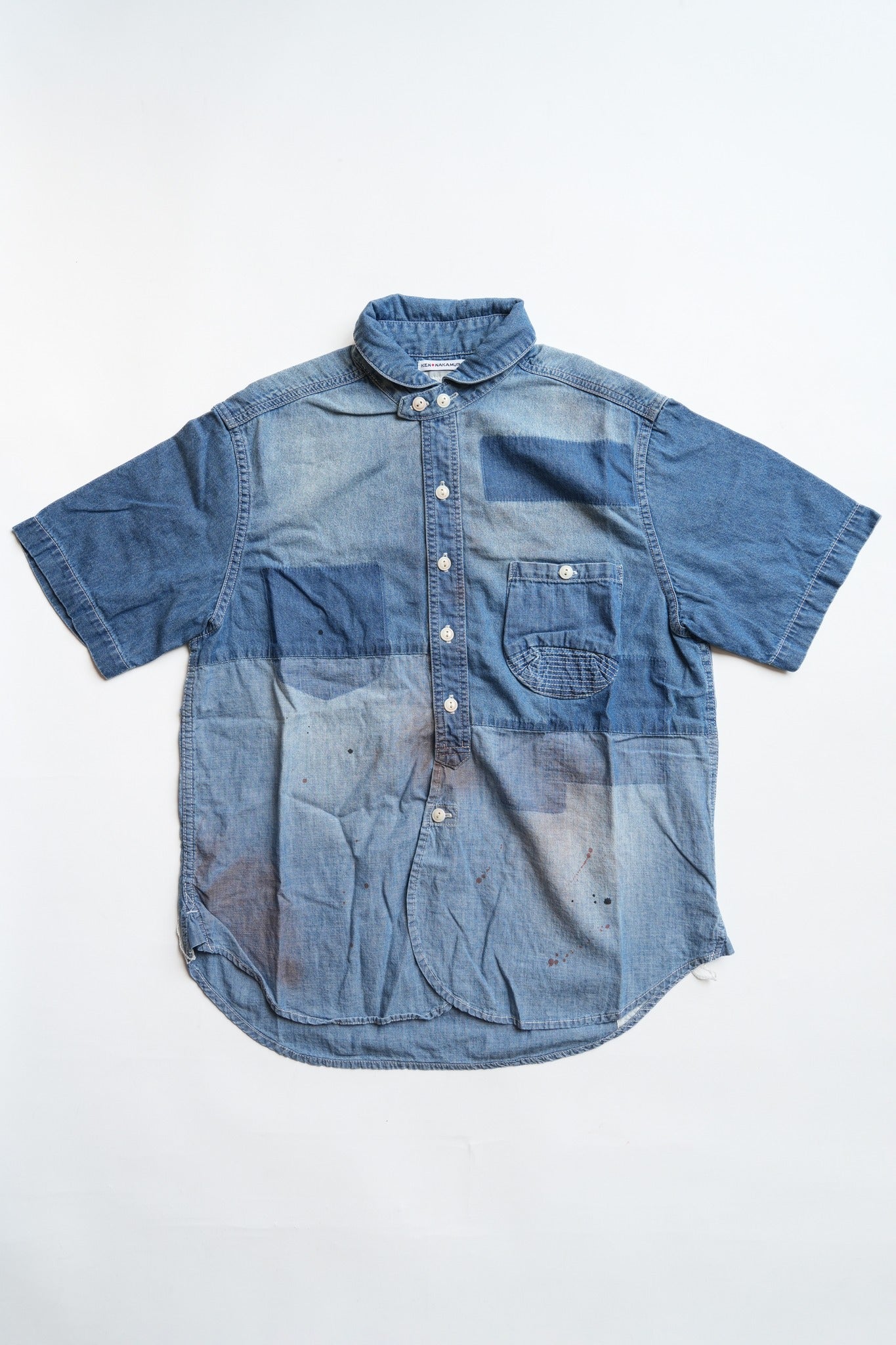 COTTON CHAMBRAY X DENIM DISTRESSED S/S VINTAGE SHIRT - CHAMBRAY