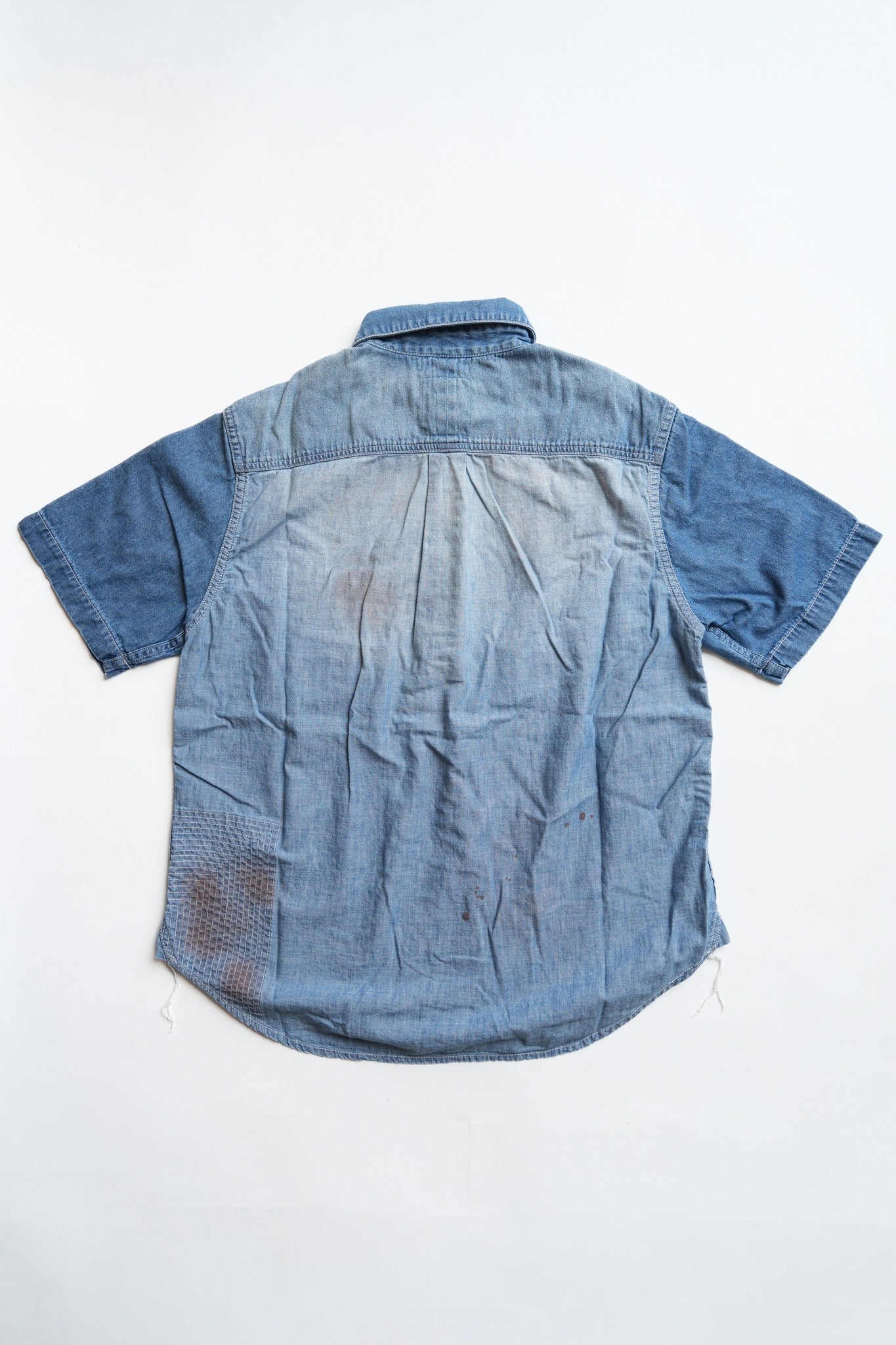 COTTON CHAMBRAY X DENIM DISTRESSED S/S VINTAGE SHIRT - CHAMBRAY