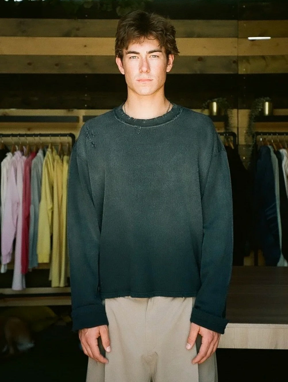 OVERSIZED CROP WAFFLE KNIT - AGED BLACK
