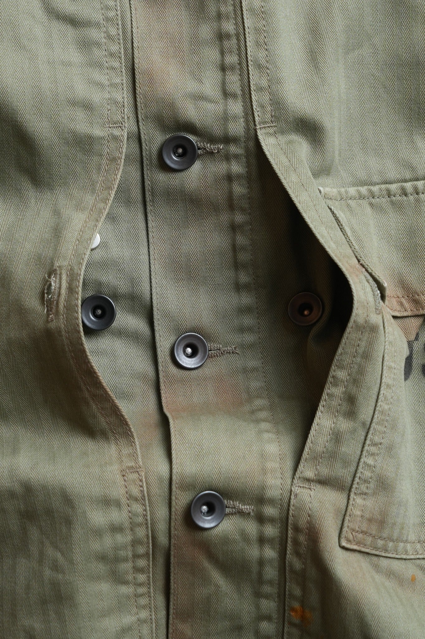 COTTON HBT P-44 USMC JACKET WITH VINTAGE PROCESSING - GREEN