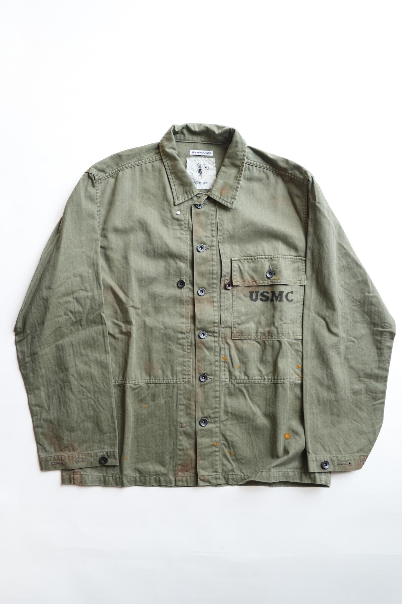 COTTON HBT P-44 USMC JACKET WITH VINTAGE PROCESSING - GREEN