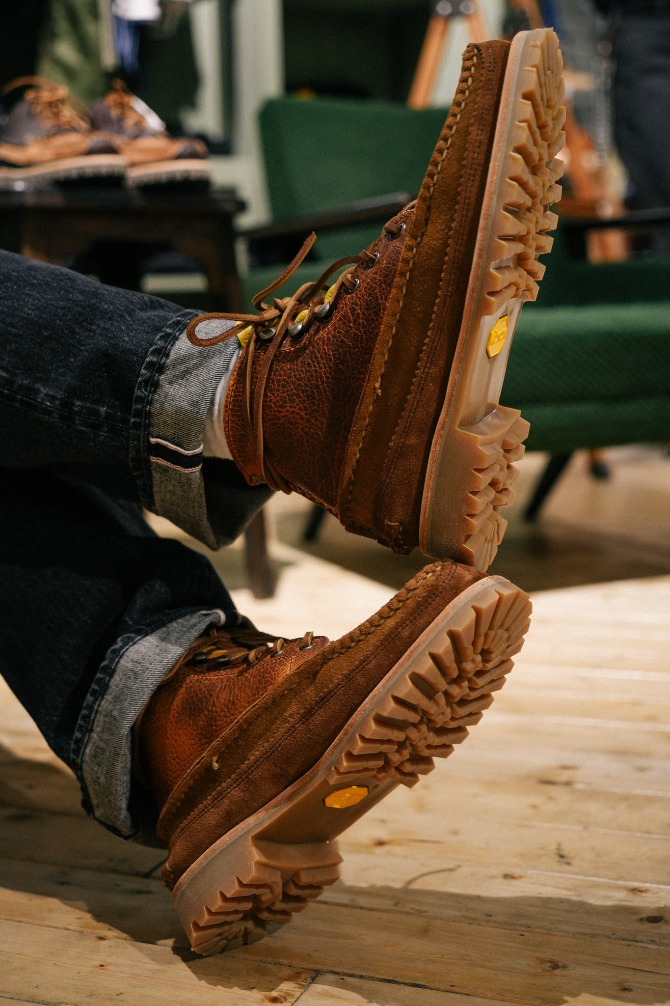 All Handsewn Maine Guide 6 Eye DB Boots - Brown Multi