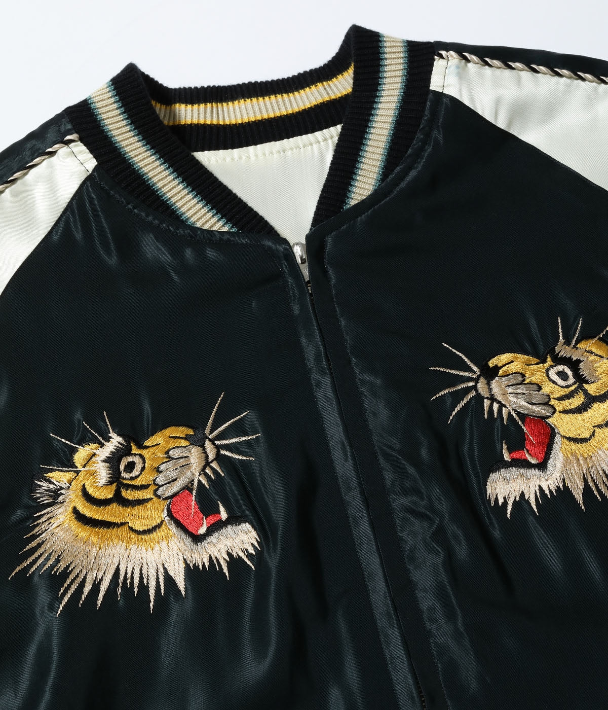 TT15877-119 Mid 1950s Style Acetate Souvenir Jacket “ROARING TIGER” × “BLACK DRAGON” - BLACK