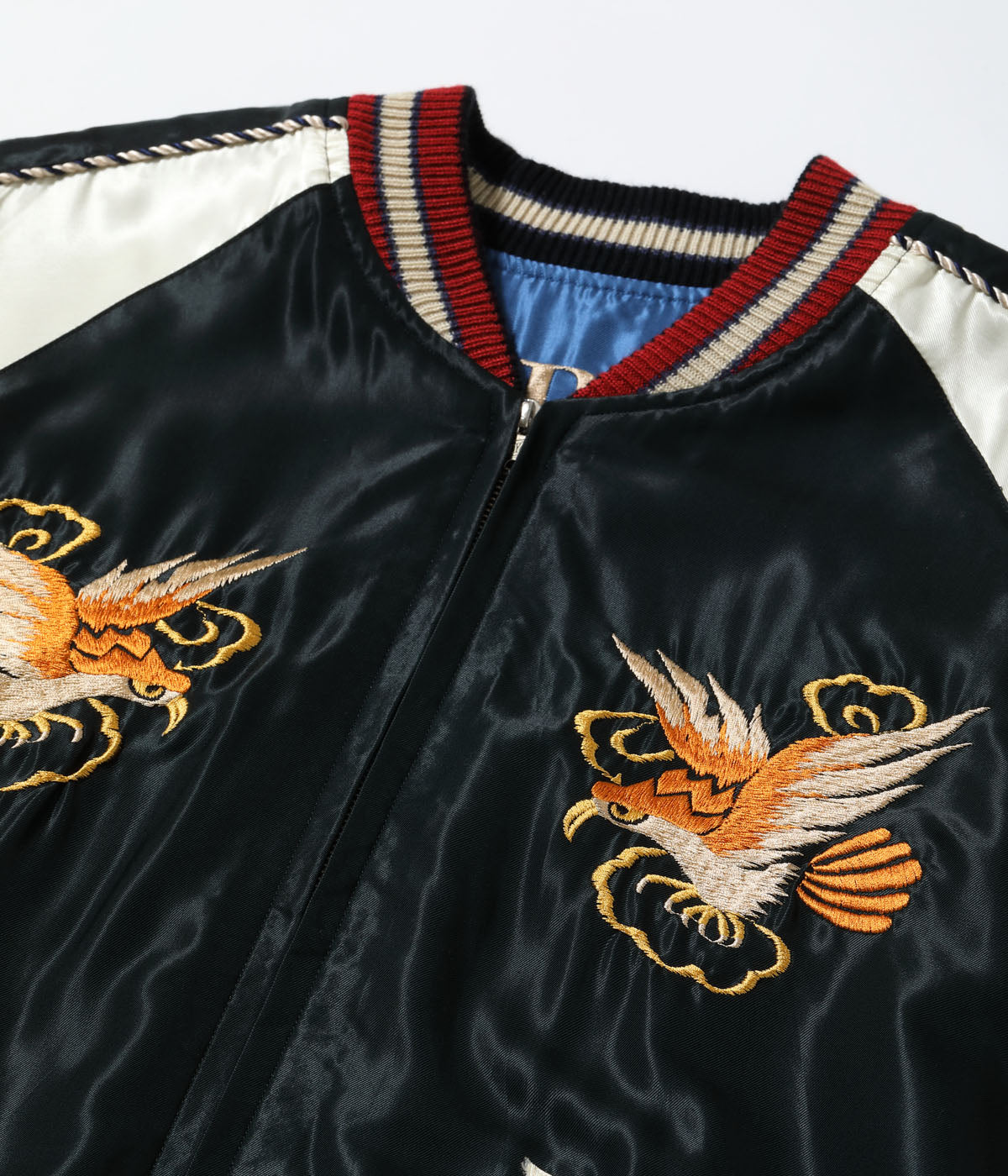 TT15972-119 Early 1950s Style Acetate Souvenir Jacket EAGLE x ROARING TIGER - BLACK/NAVY