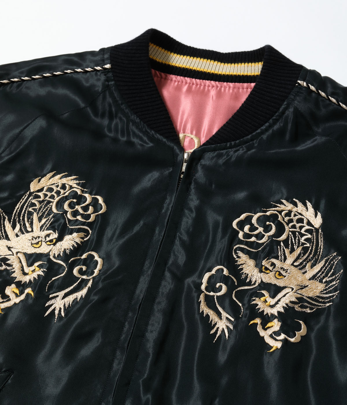 TT15972-119 Early 1950s Style Acetate Souvenir Jacket EAGLE x ROARING TIGER - BLACK/PINK