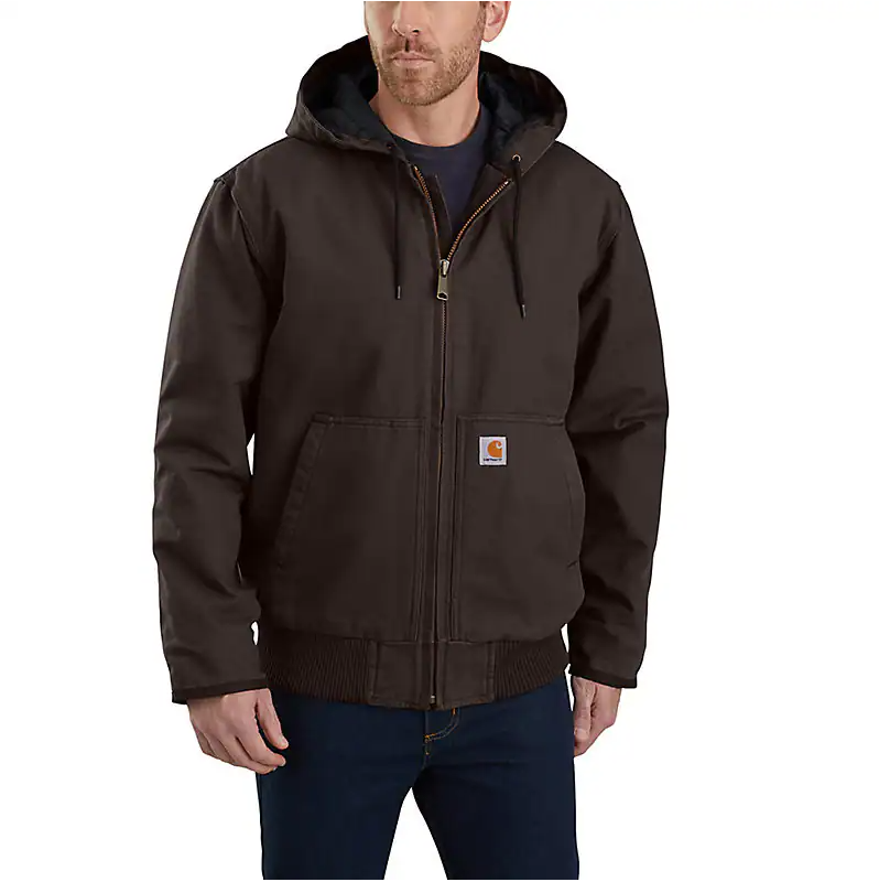 MEN'S INSULATED ACTIVE JAC-LOOSE FIT-WASHED DUCK-3 WARMEST RATING - DARK BROWN