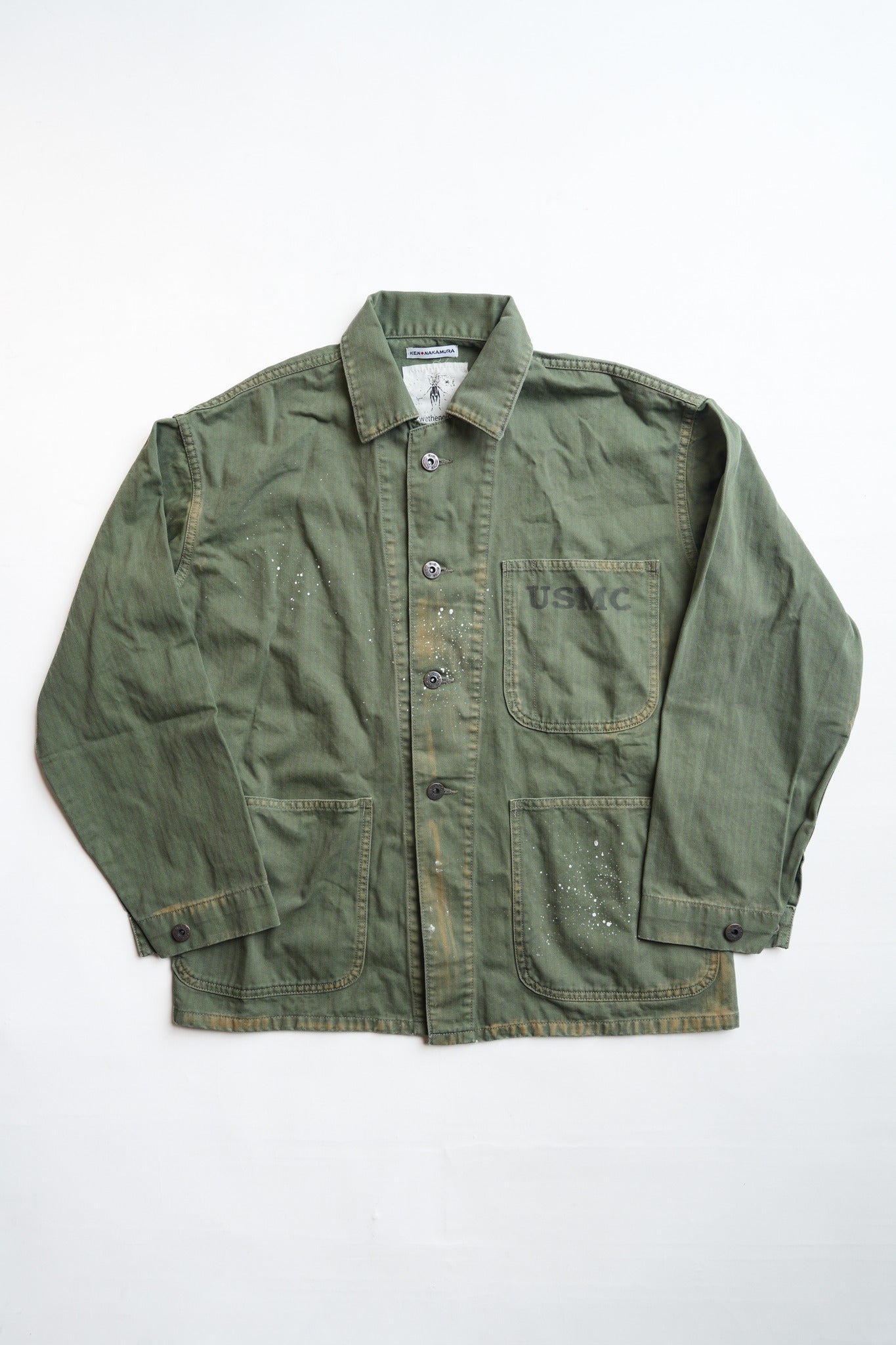 COTTON HBT P-41 USMC JACKET WITH VINTAGE PROCESSING - GREEN