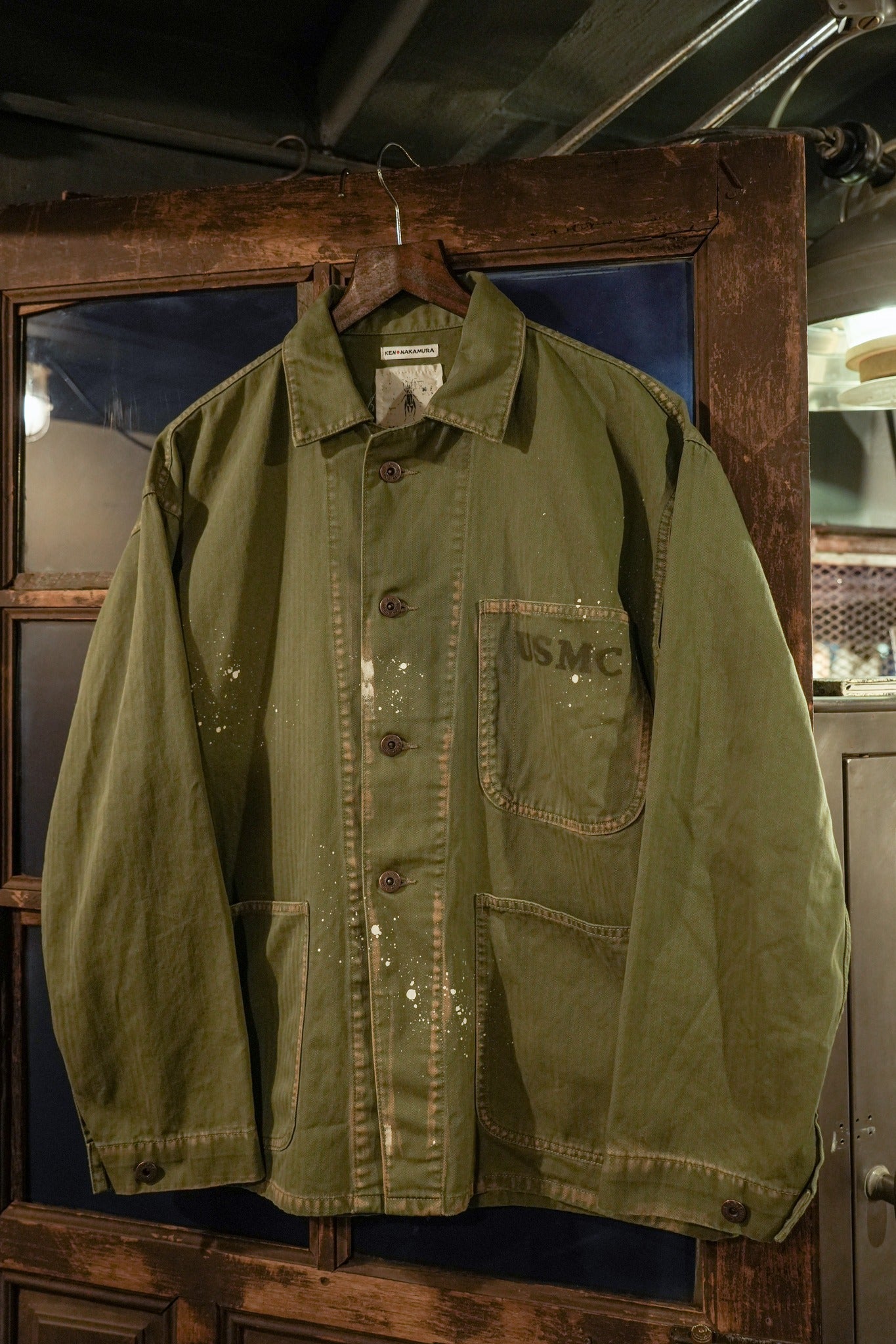 COTTON HBT P-41 USMC JACKET WITH VINTAGE PROCESSING - GREEN
