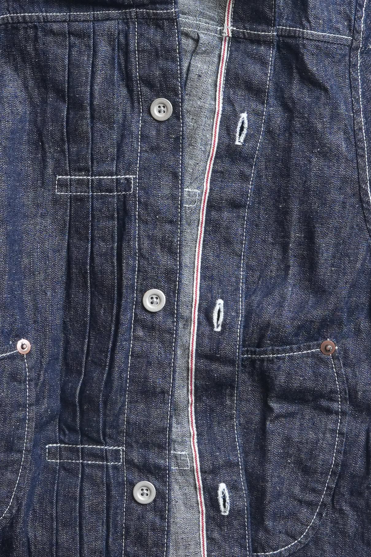 COTTON 7oz SELVEDGE NEP DENIM 1880S TRIPLE PLEATED JACKET - INDIGO