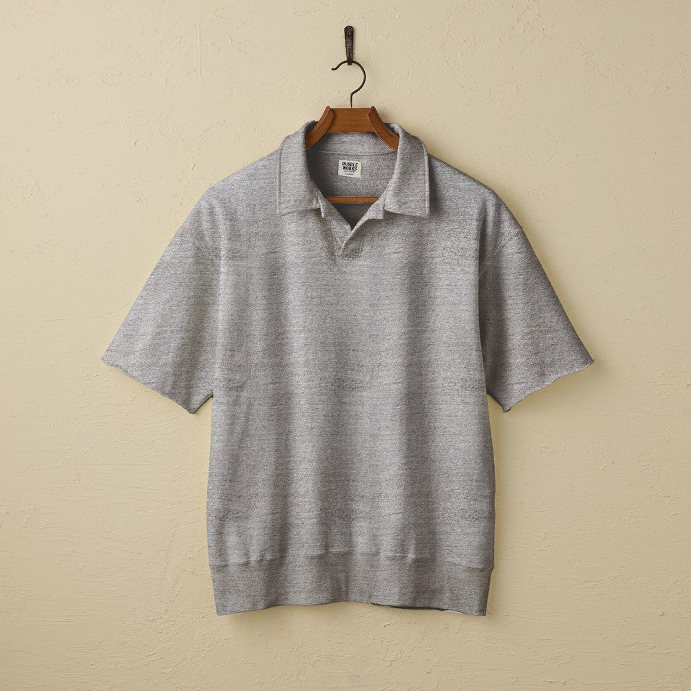 74004 CUT OFF SLEEVE SWEAT POLO SHIRT - HEATHER GREY