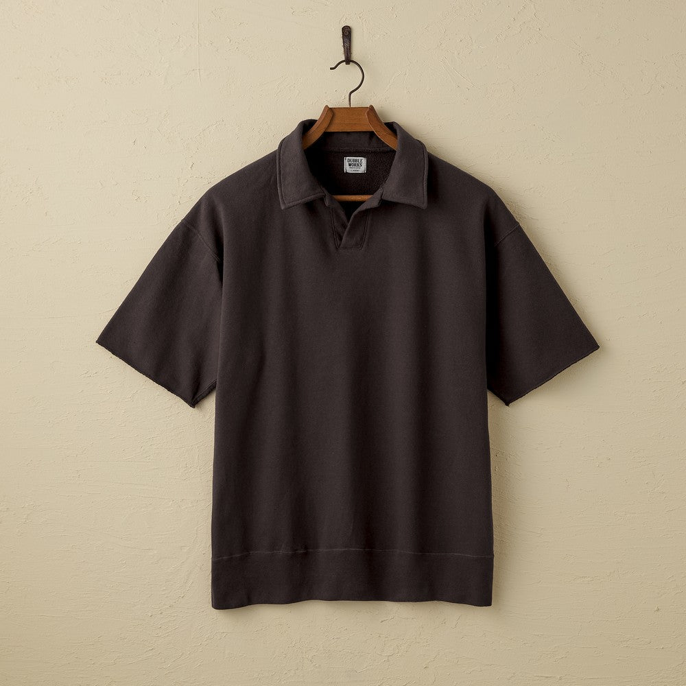 74004 CUT OFF SLEEVE SWEAT POLO SHIRT - BLACK