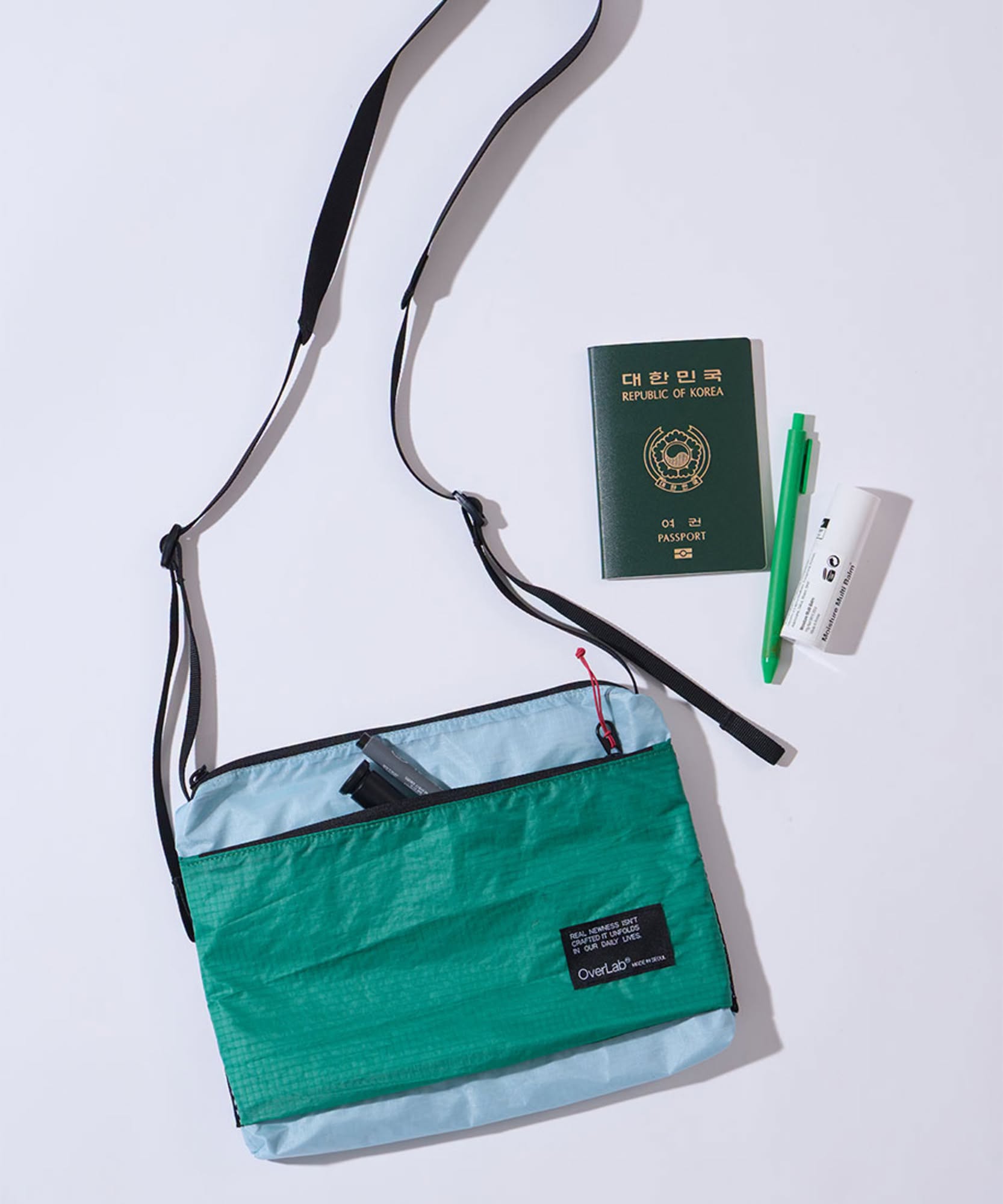 OVPR-132-Utility sacoche bag - GREEN/LIGHT BLUE