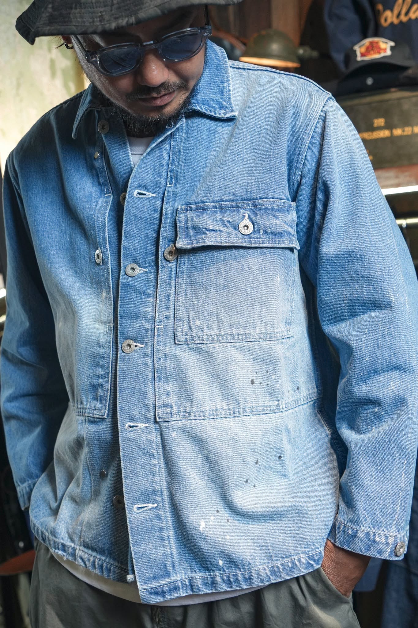 COTTON 11.5oz SELVEDGE DENIM P-44 JACKET WITH PAINT - INDIGO