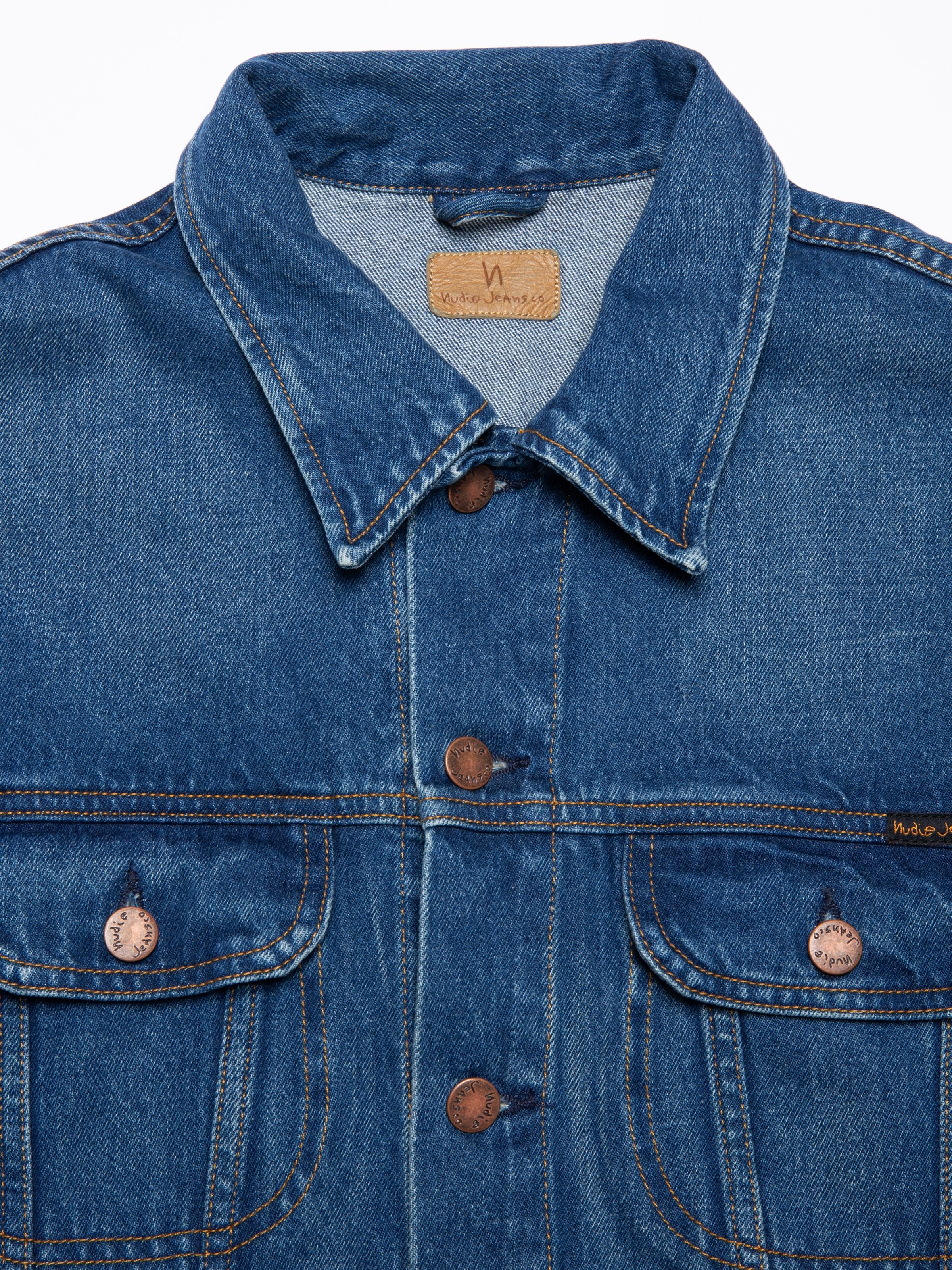 DANNY GREASY DENIM JACKET - MID BLUE