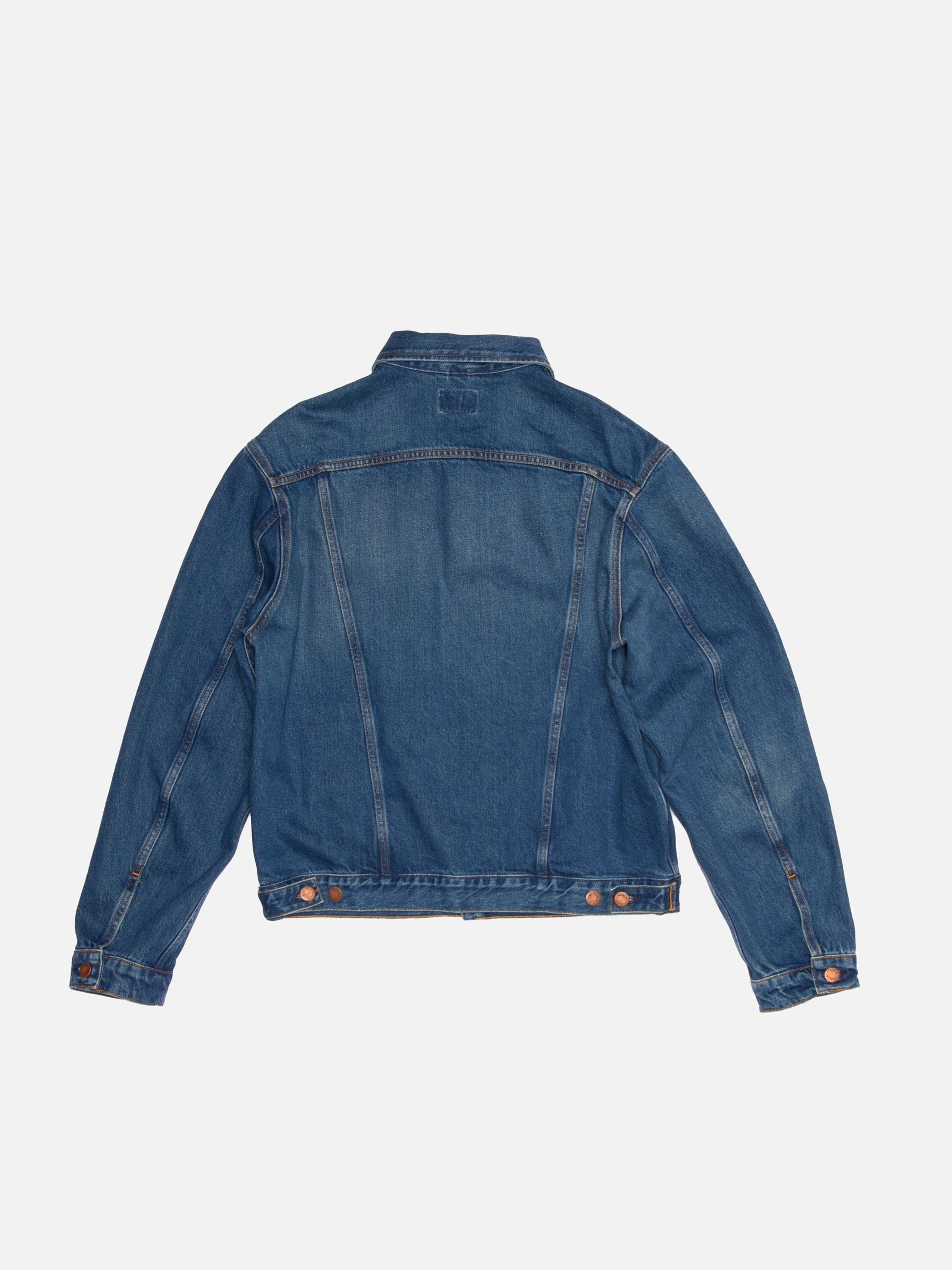 DANNY GREASY DENIM JACKET - MID BLUE