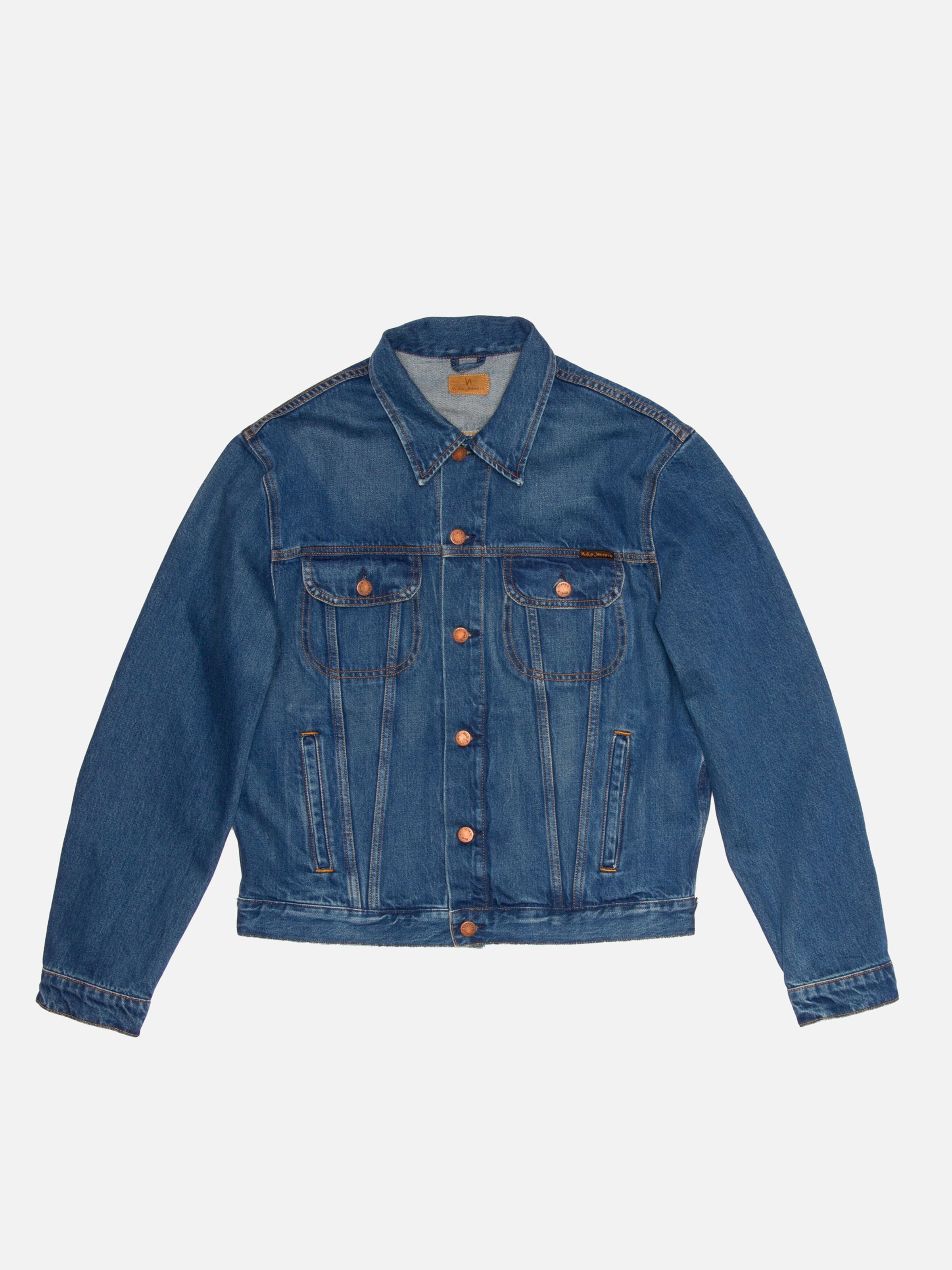 DANNY GREASY DENIM JACKET - MID BLUE