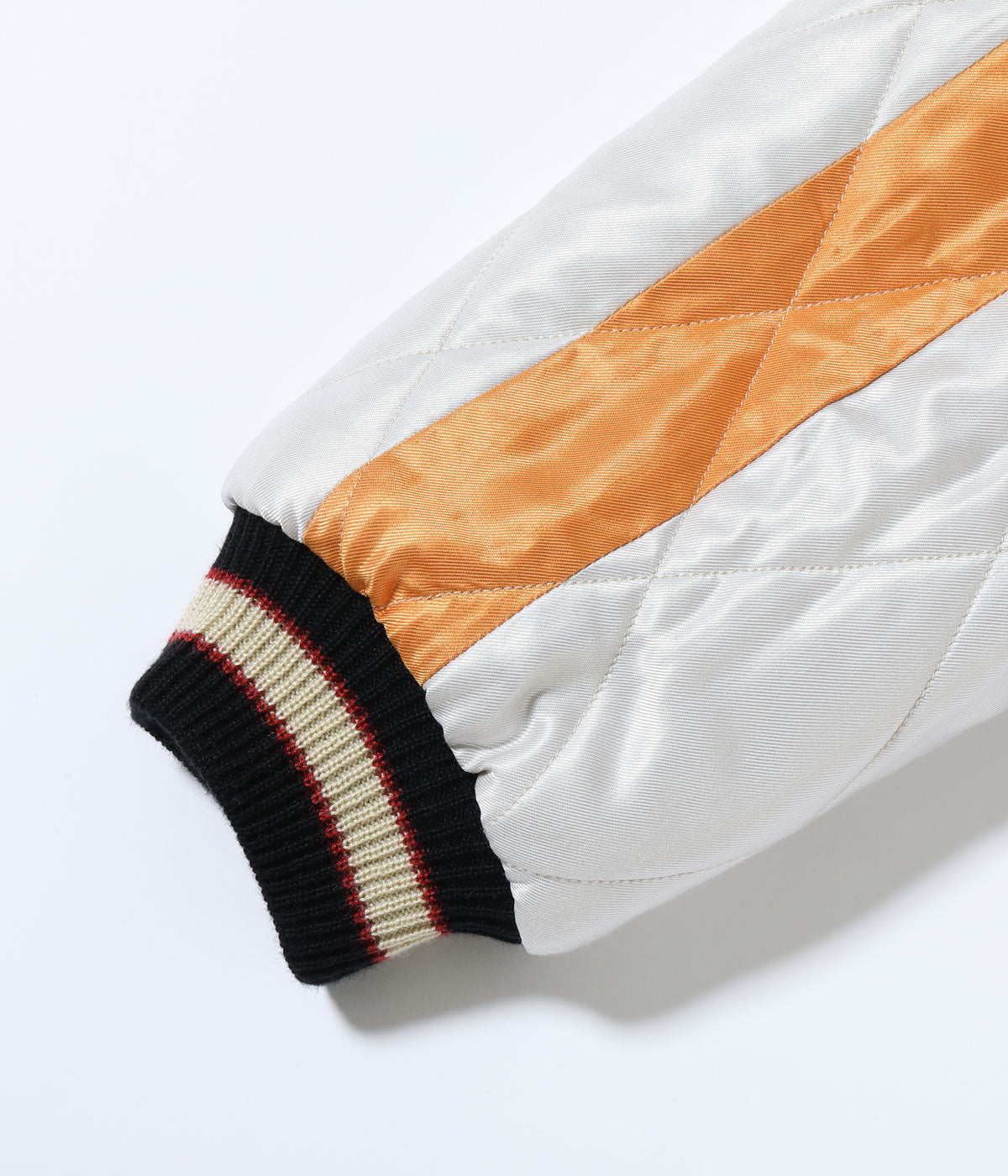 TT15791-159 Early 1950s Style Acetate Quilted Souvenir Jacket “WHITE TIGER” × “LANDSCAPE” - BLACK/ORANGE