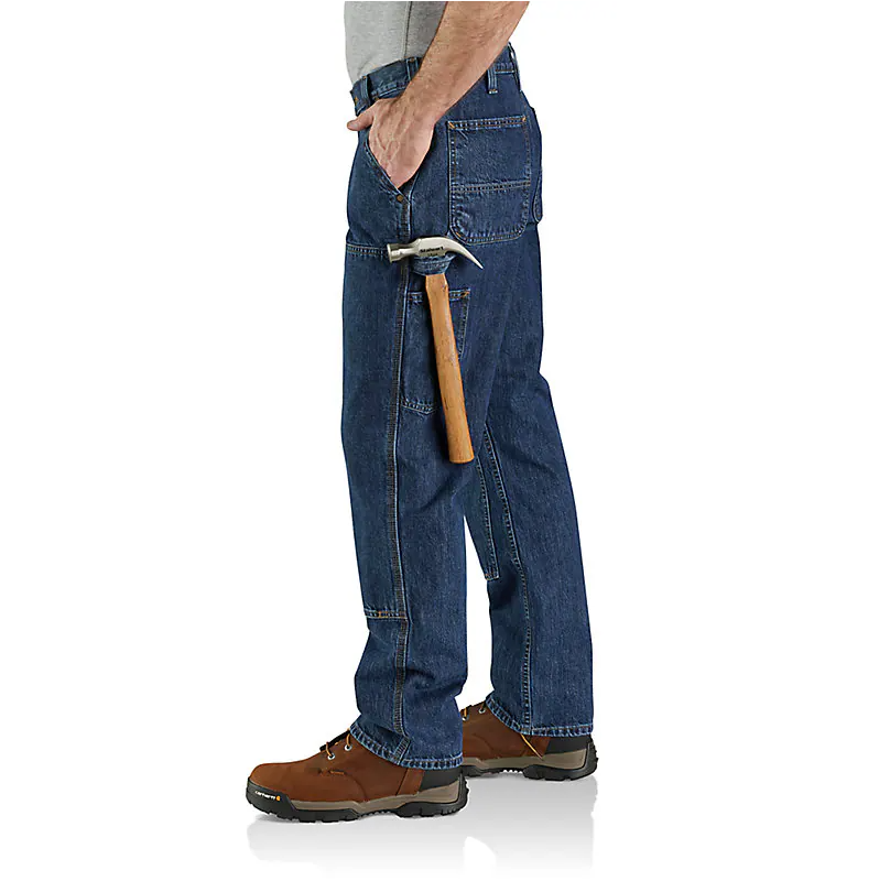 LOOSE STRAIGHT DOUBLE-FRONT DENIM DUNGAREE PANTS - CANAL