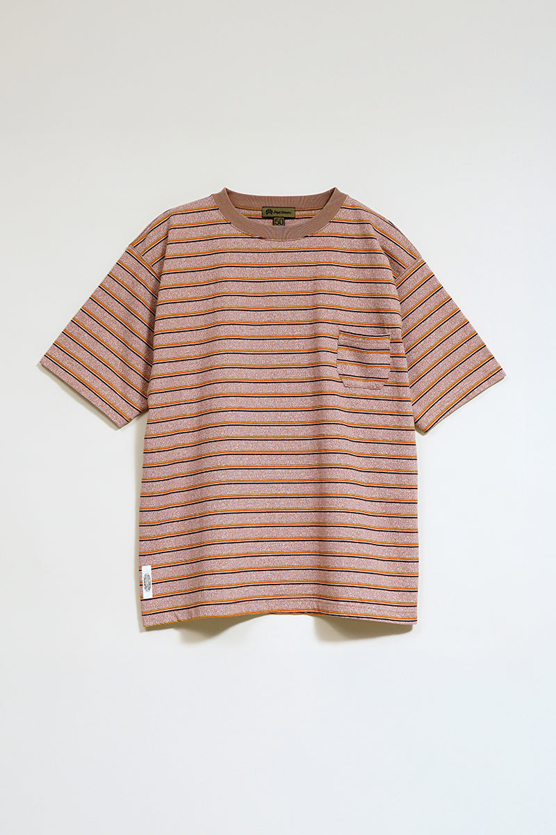 7.8oz BORDER HALF SLEEVE T-SHIRT - LIGHT BROWN