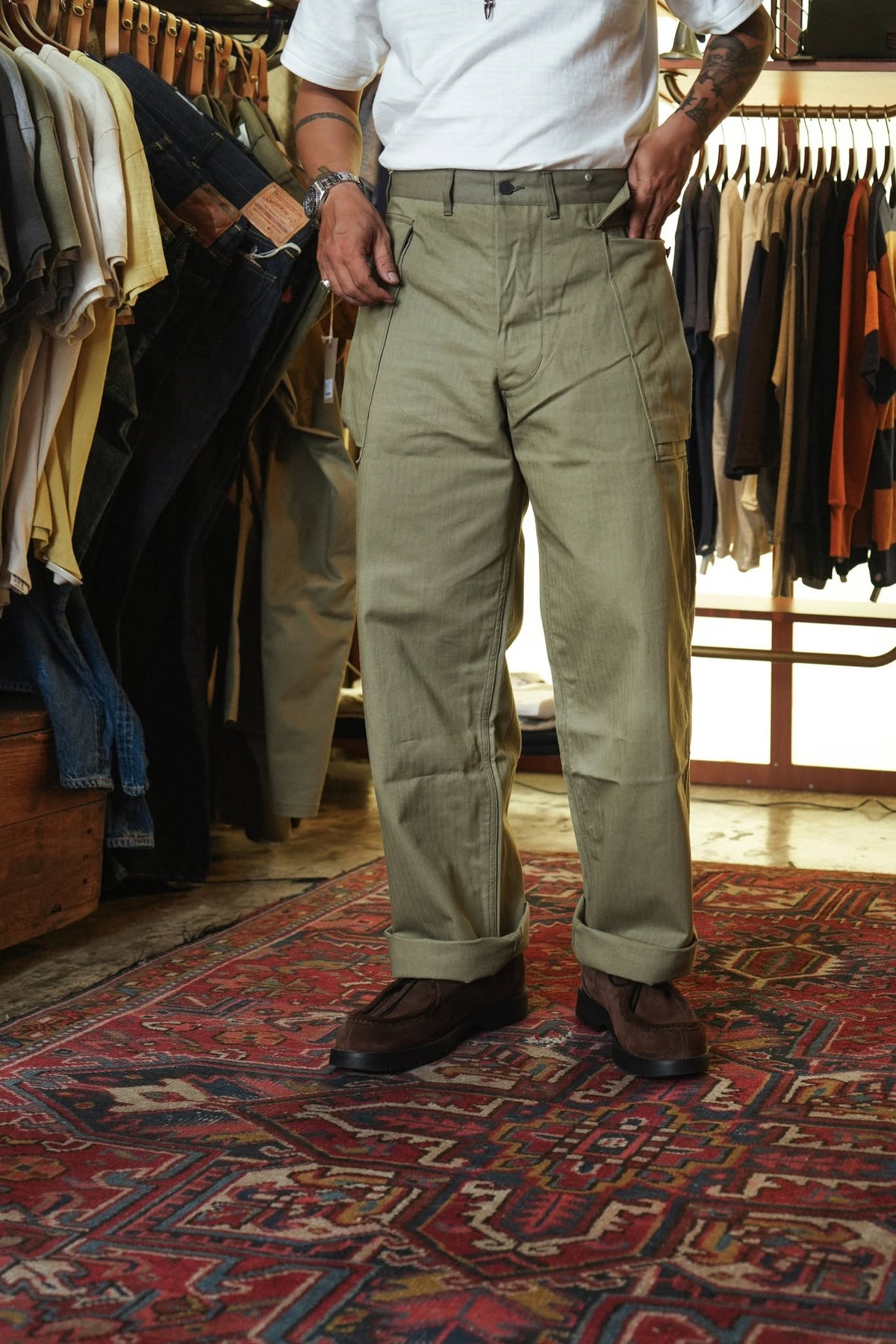 1098 U.S.ARMY HERRINGBONE PANTS - OD GREEN