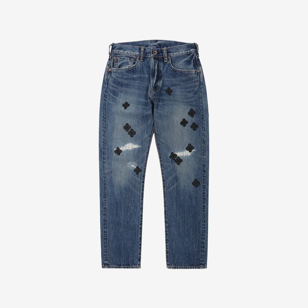 BLACK FLOWER DENIM PANTS WIDE - INDIGO