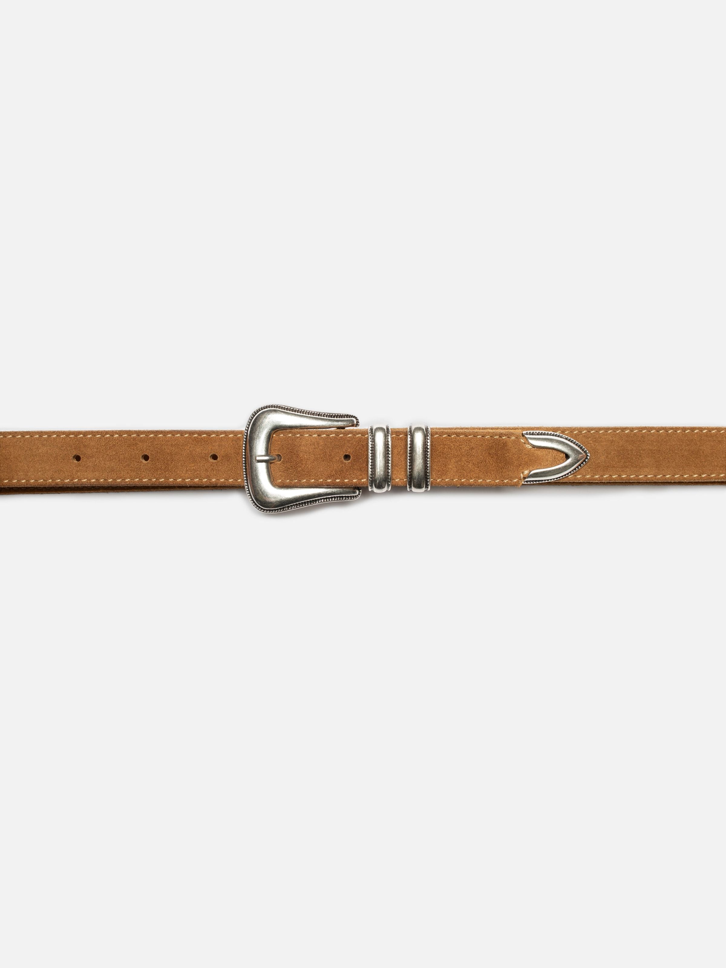 Western Suede Silver Belt - Tobacco