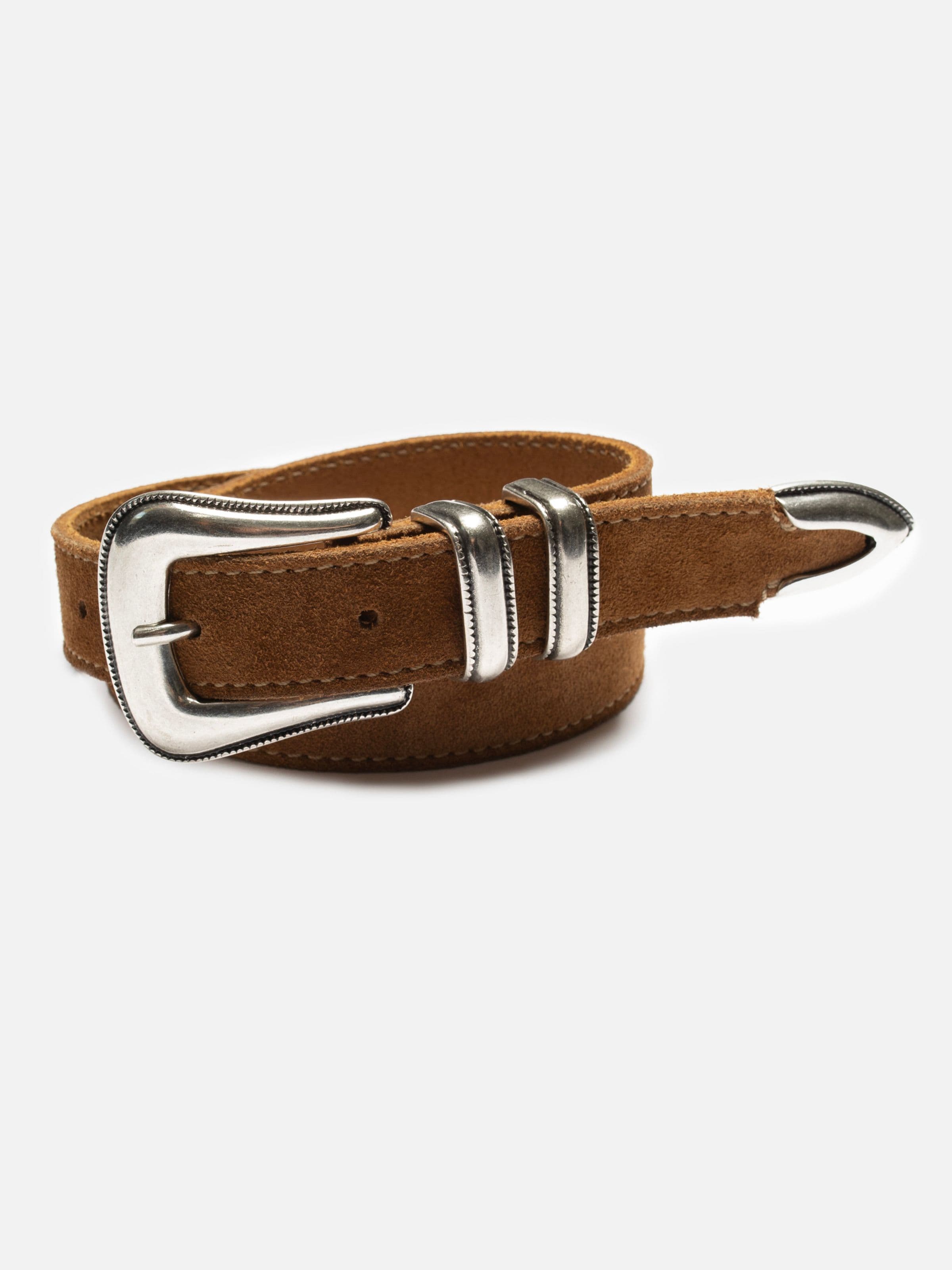 Western Suede Silver Belt - Tobacco