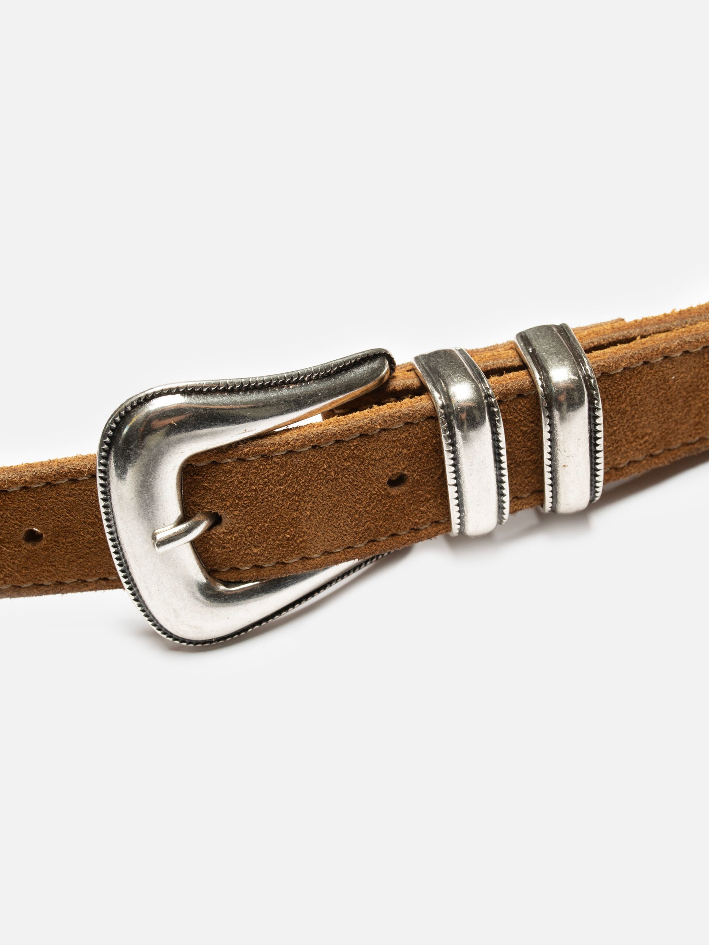 Western Suede Silver Belt - Tobacco