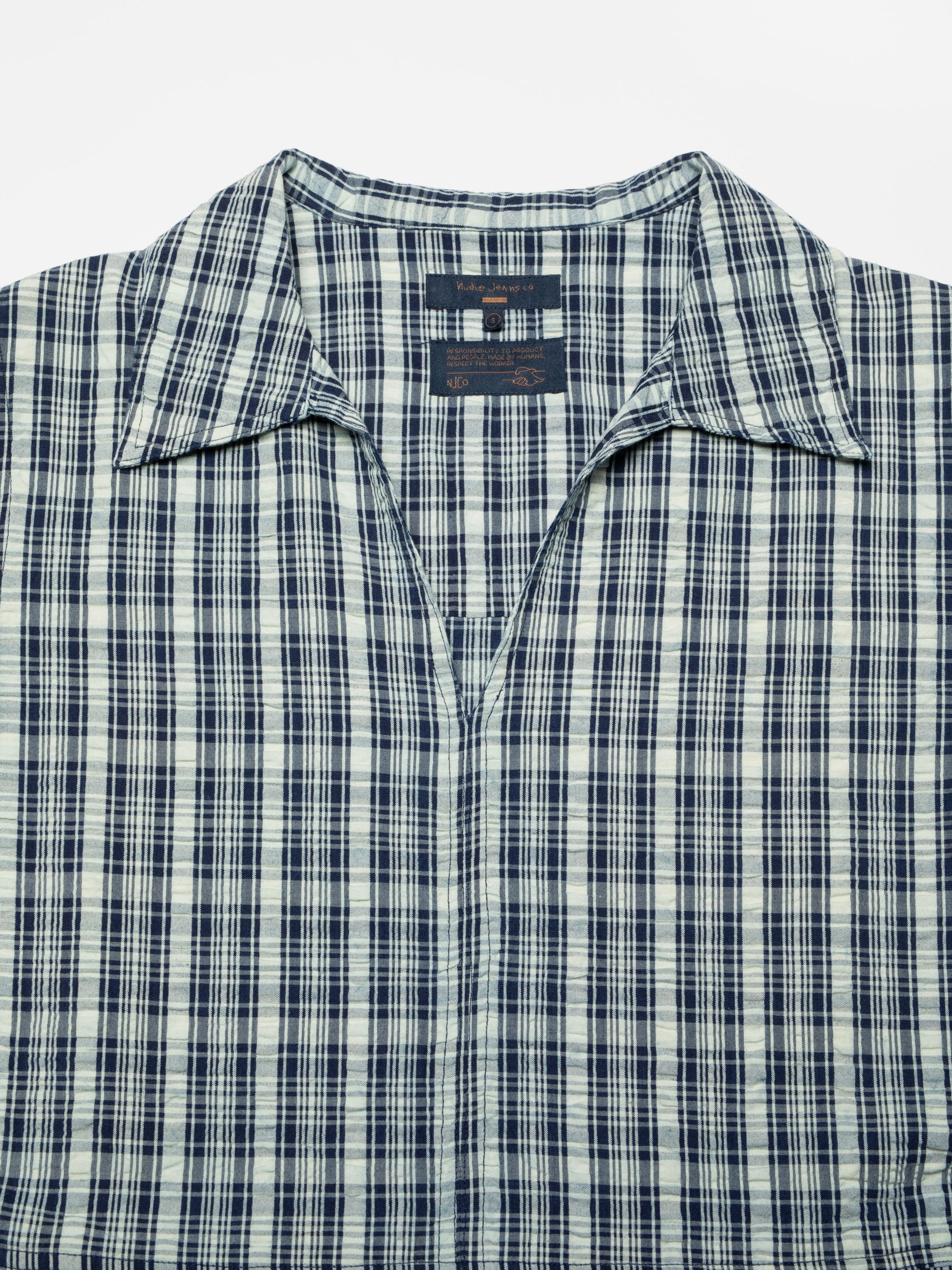 Ronja Dress Indigo Seersucker - Blue/Offwhite