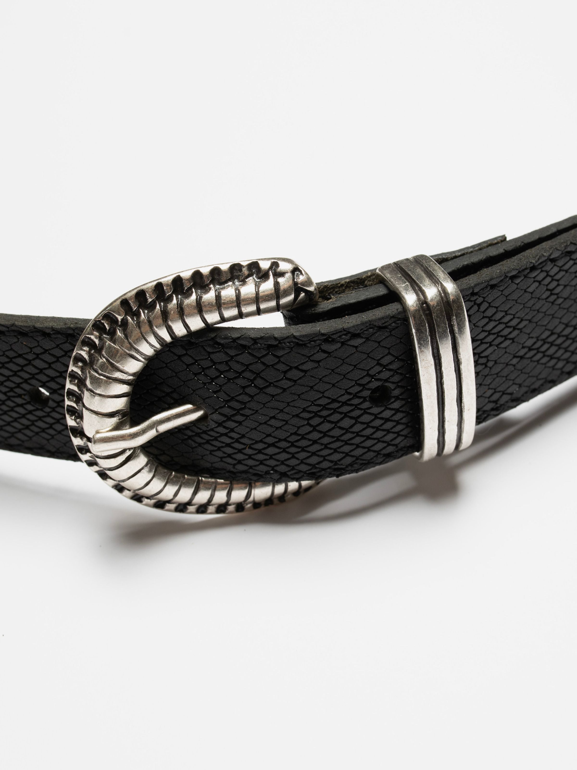 Faux Reptile Leather Belt - Black