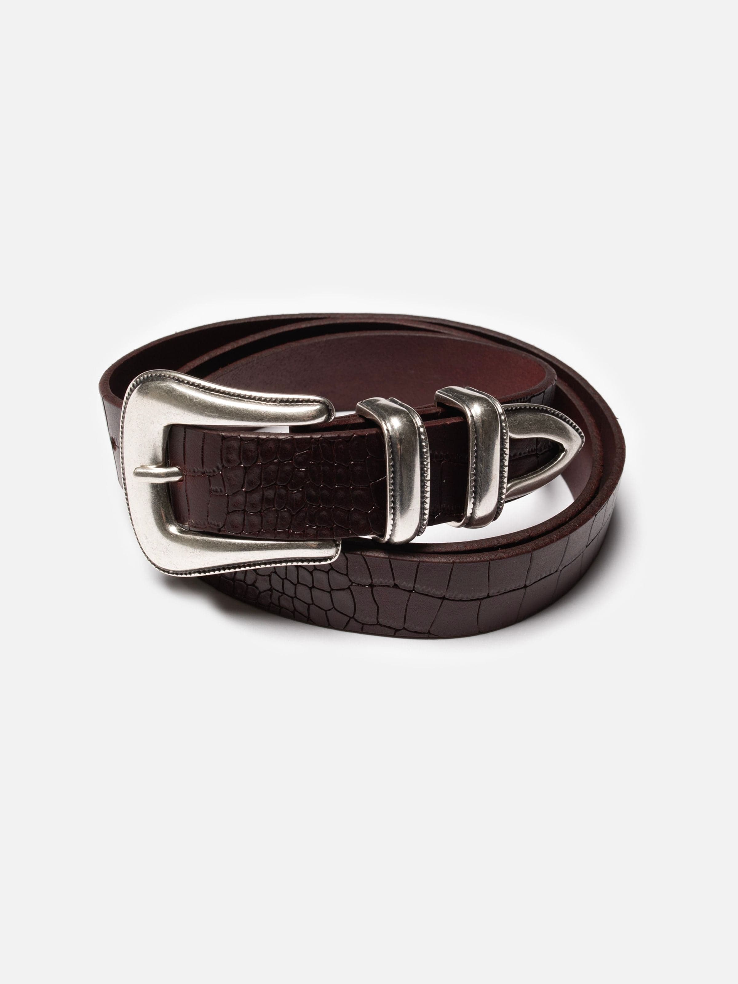 Western Faux Croco Silver Belt - Burgundy
