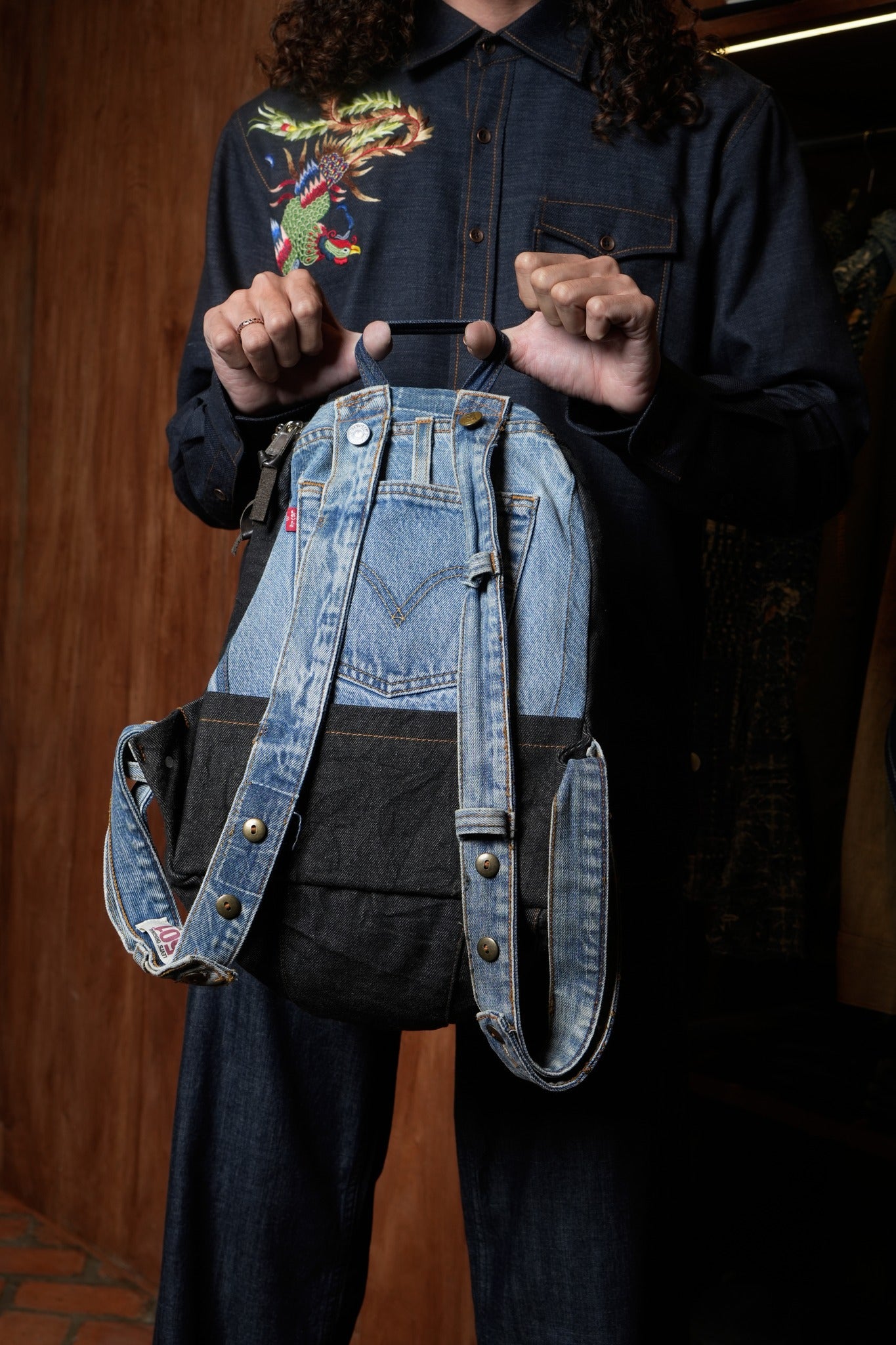AK/PR/LOT2/ACC/028 Helmet bag quilted Cherry Bomber with denim detail  - BLACK/BLUE