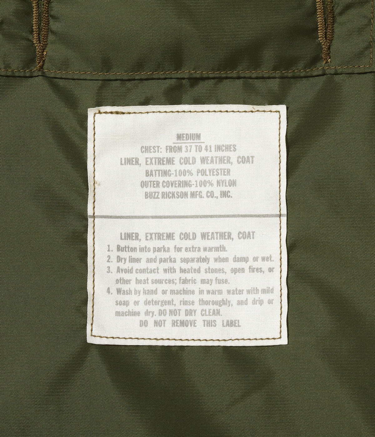 BR15754 Type M-65 LINER “BUZZ RICKSON MFG. CO., INC.” - OLIVE