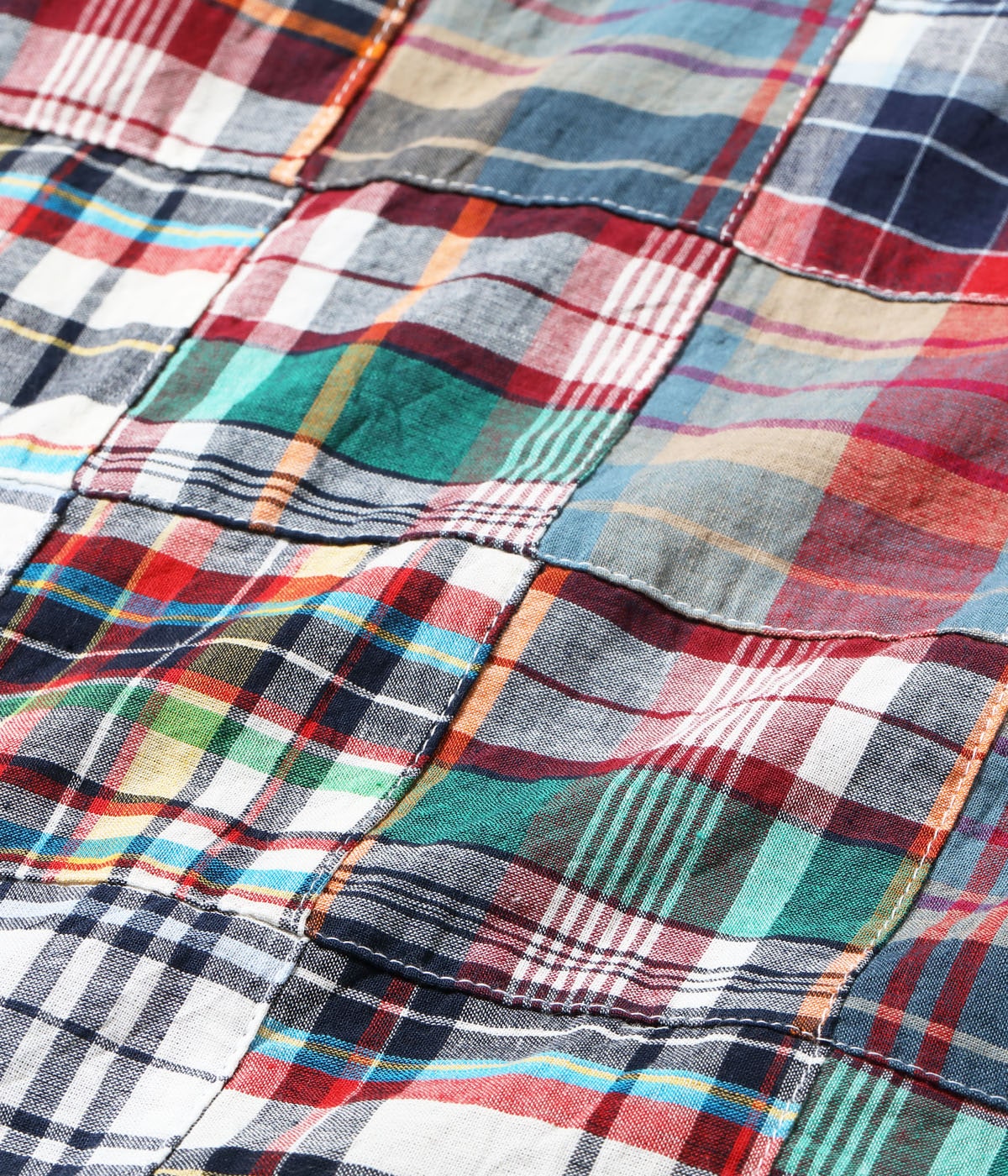 SC39739 MADRAS CHECK PATCHWORK OPEN SHIRT - RED