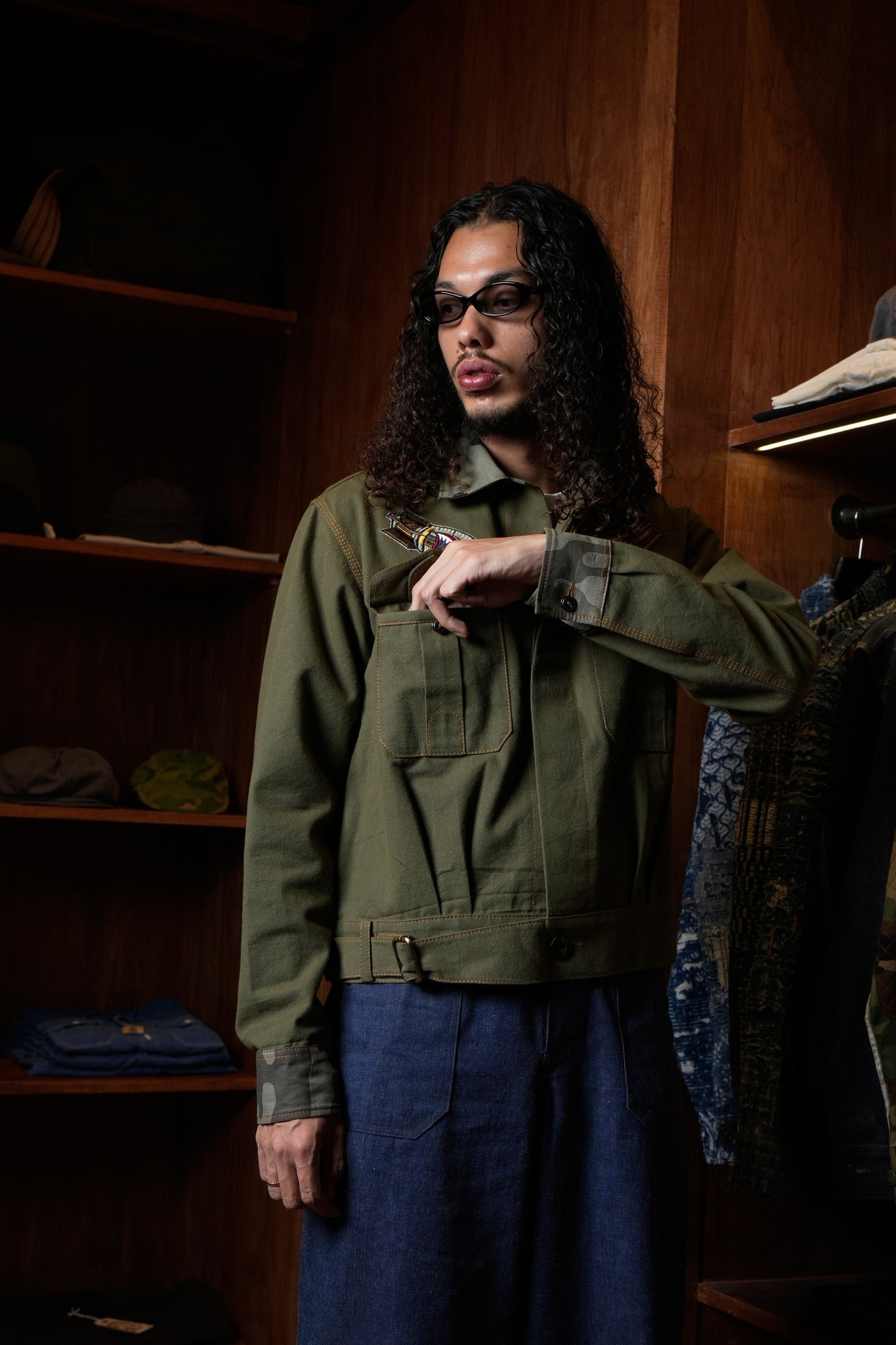 AK/PR/LOT2/JKT/027 Army Bomber Vintage Club AK Japanese Selvedge - OLIVE