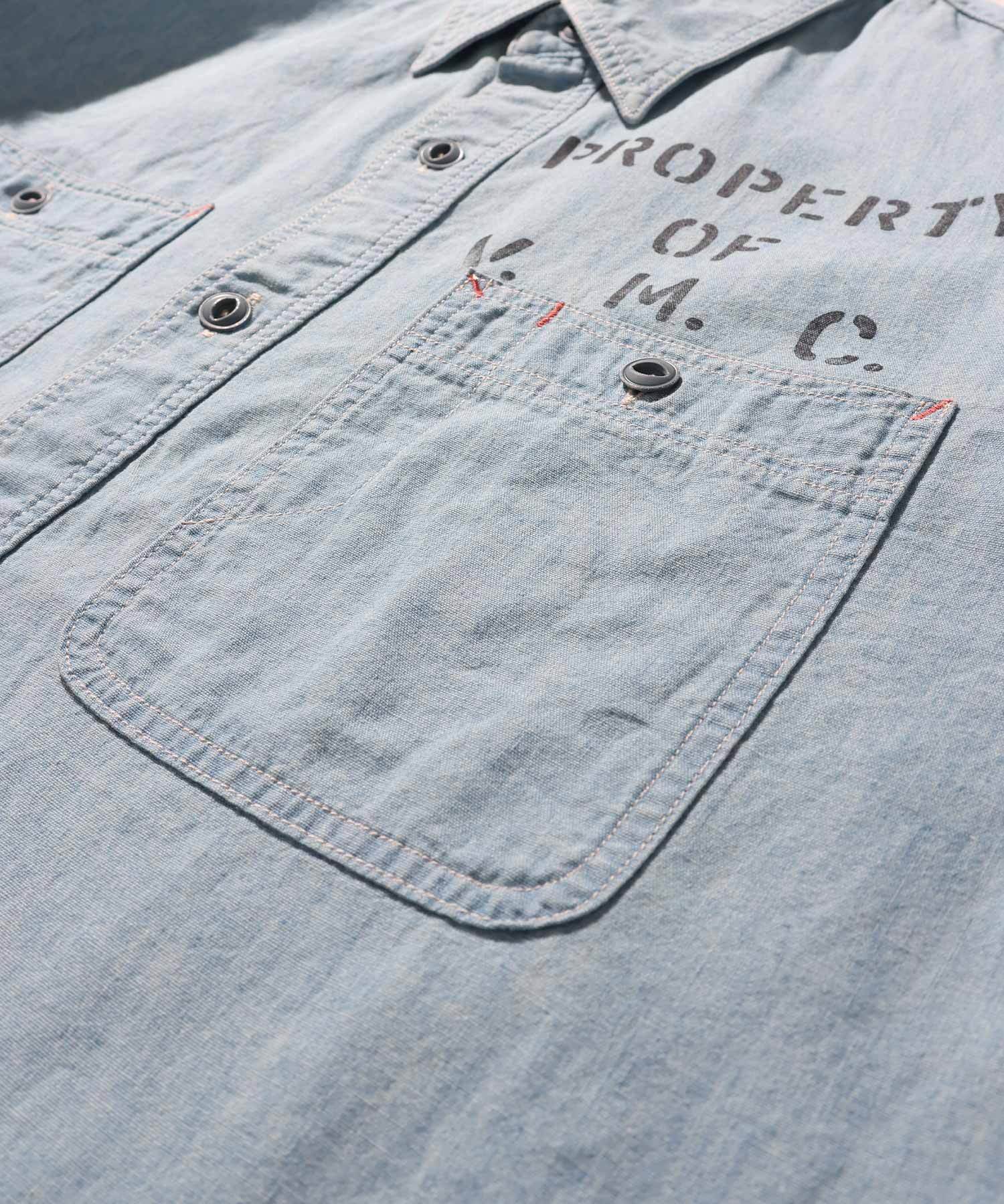 GS2529920A 5OZ CHAMBRAY WORK L/S(USED) - BLUE2