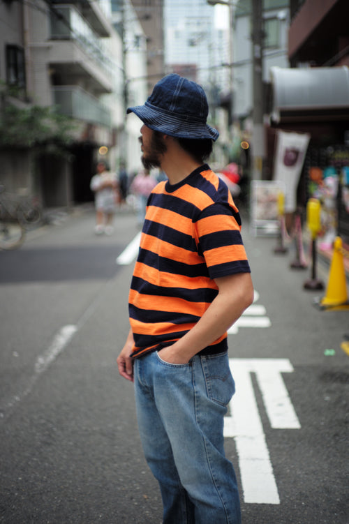 BC24002 BUCO STRIPE TEE S/S - ORANGE/NAVY