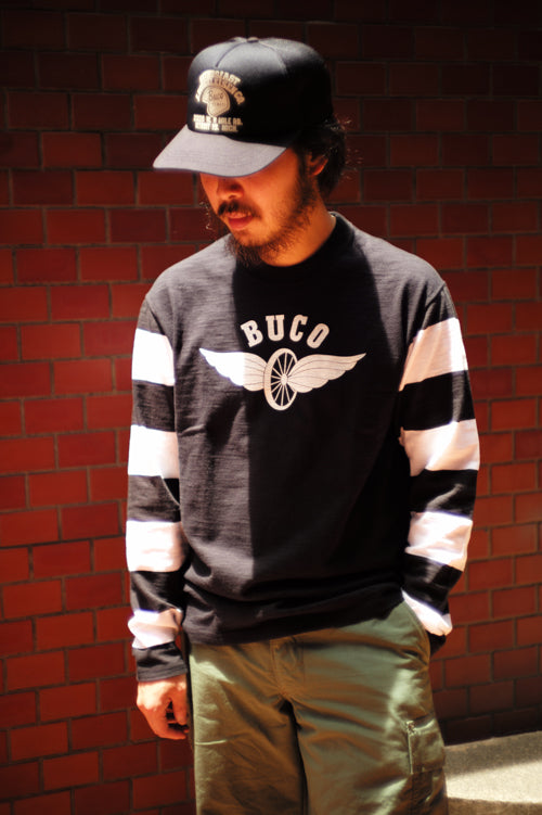 BC25001 BUCO STRIPED SLEEVE TEE / FLYING WHEEL - BLACK/WHITE