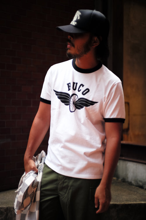 BC25004 BUCO TEE / FLYING WHEEL - WHITE/BLACK