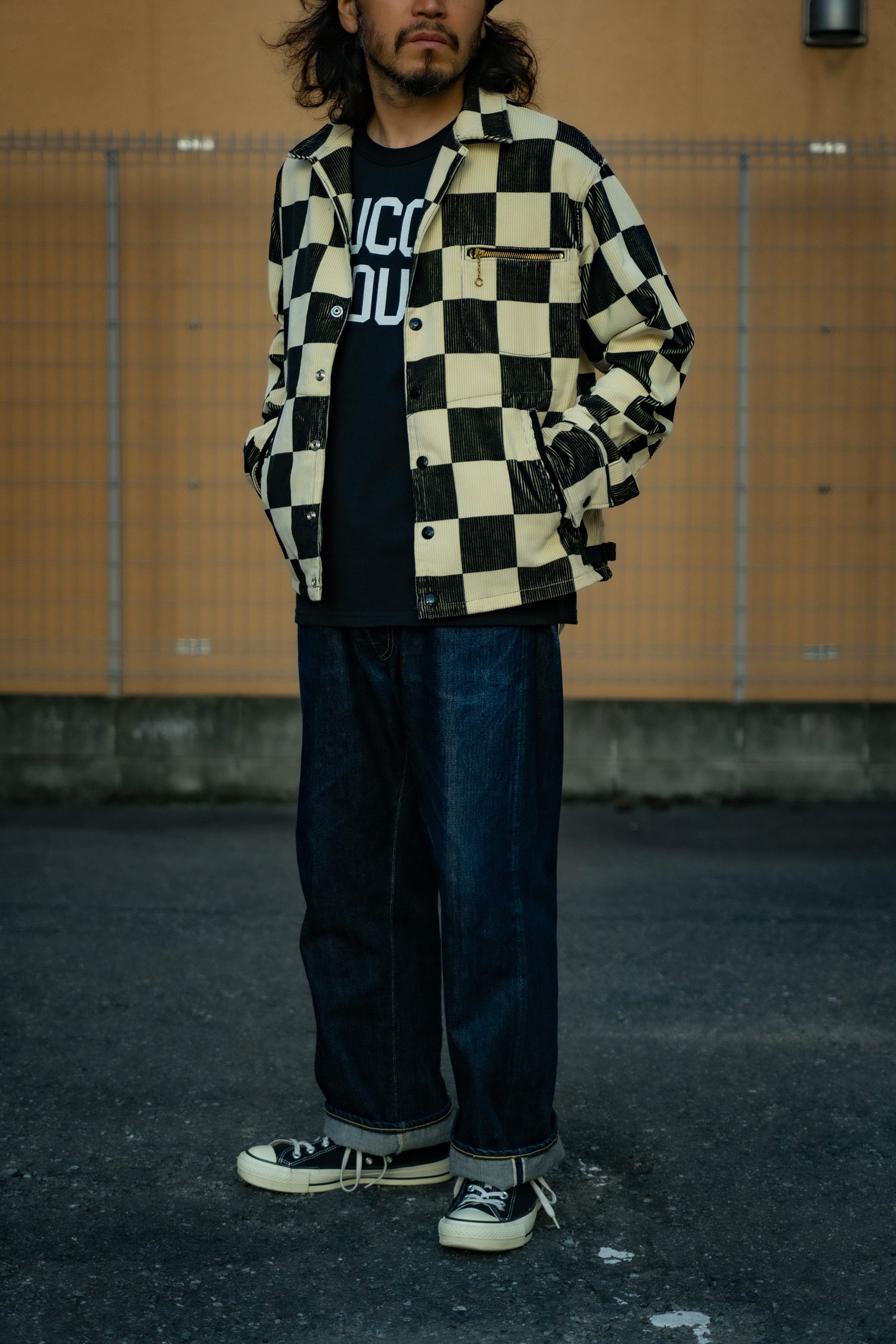 BUCO CHECKERED CORDUROY JACKET - WHITE/BLACK