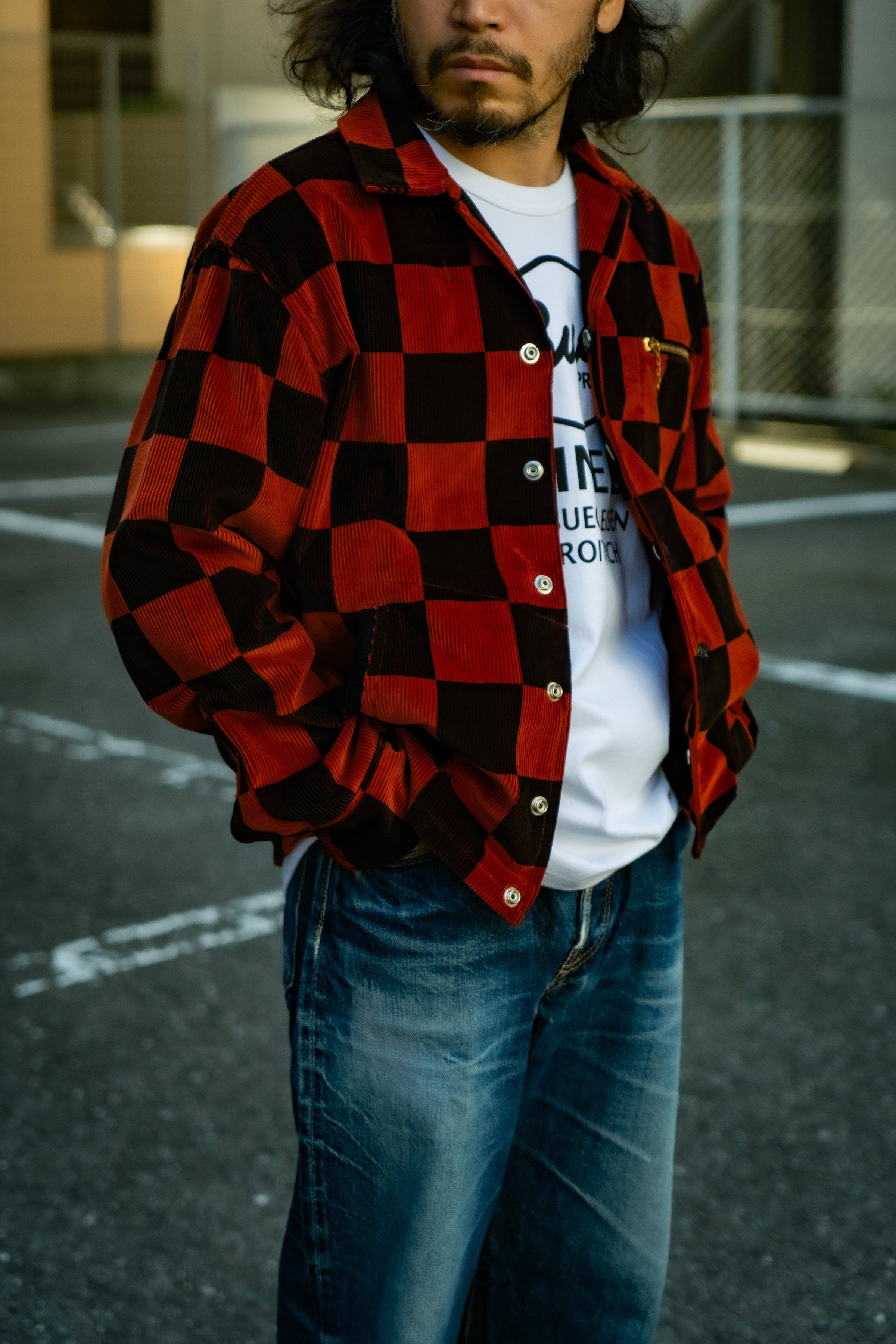 BUCO CHECKERED CORDUROY JACKET - ORANGE/BLACK