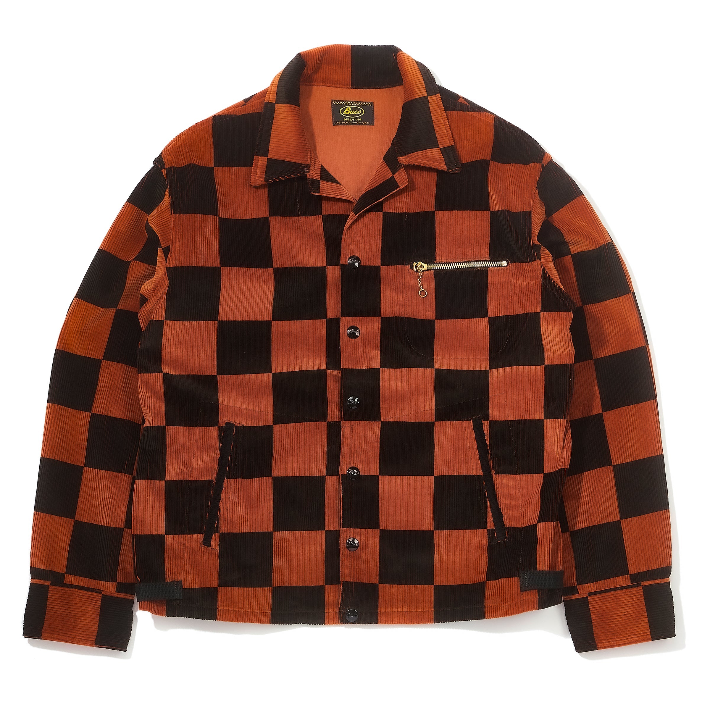 BUCO CHECKERED CORDUROY JACKET - ORANGE/BLACK