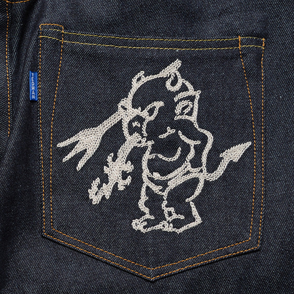 DEVIL-11 13OZ DENIM - INDIGO/WHITE