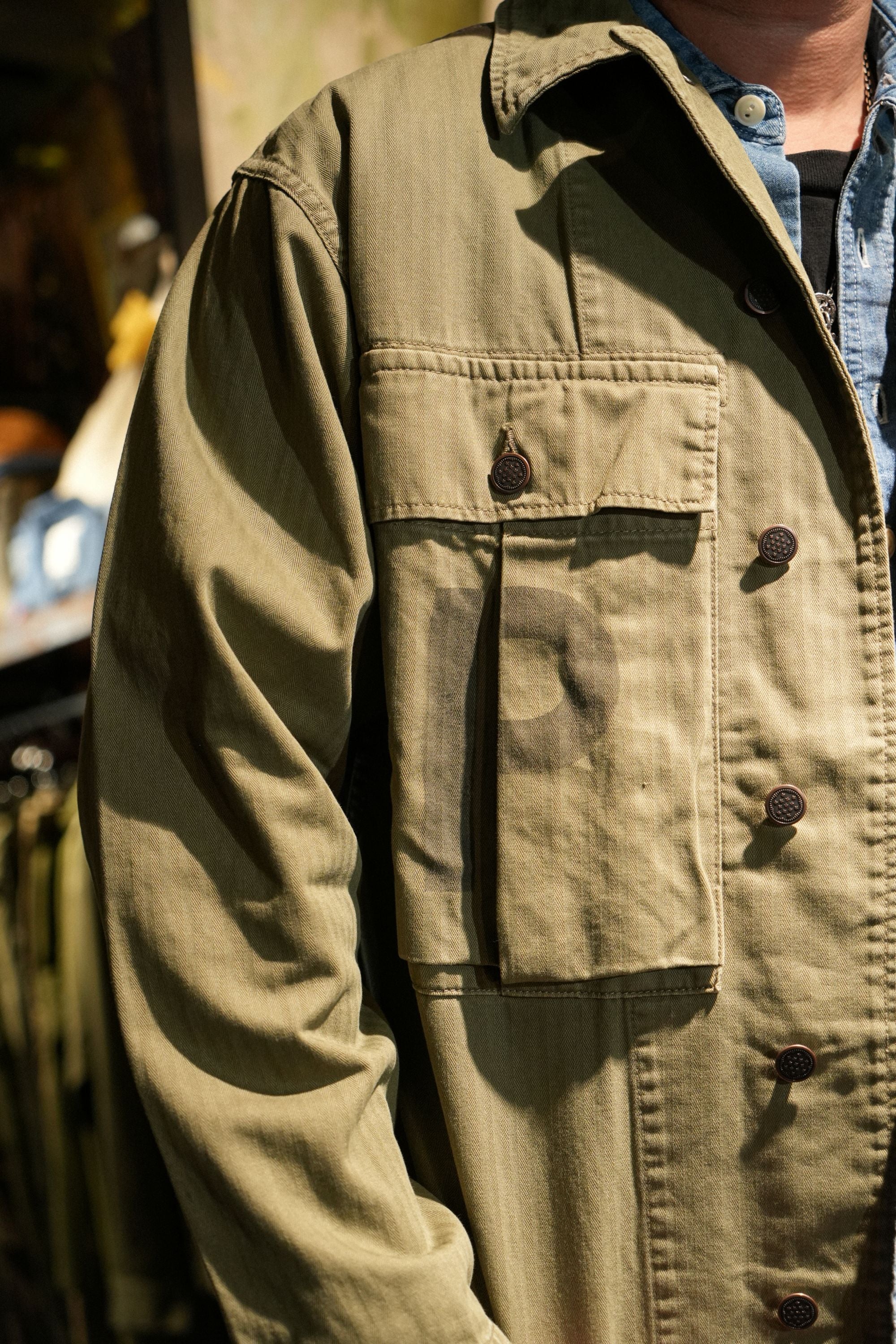 HBT P-43 TYPE STONE-WASH STENCILED(PW) JACKET TYPE 2 - GREEN
