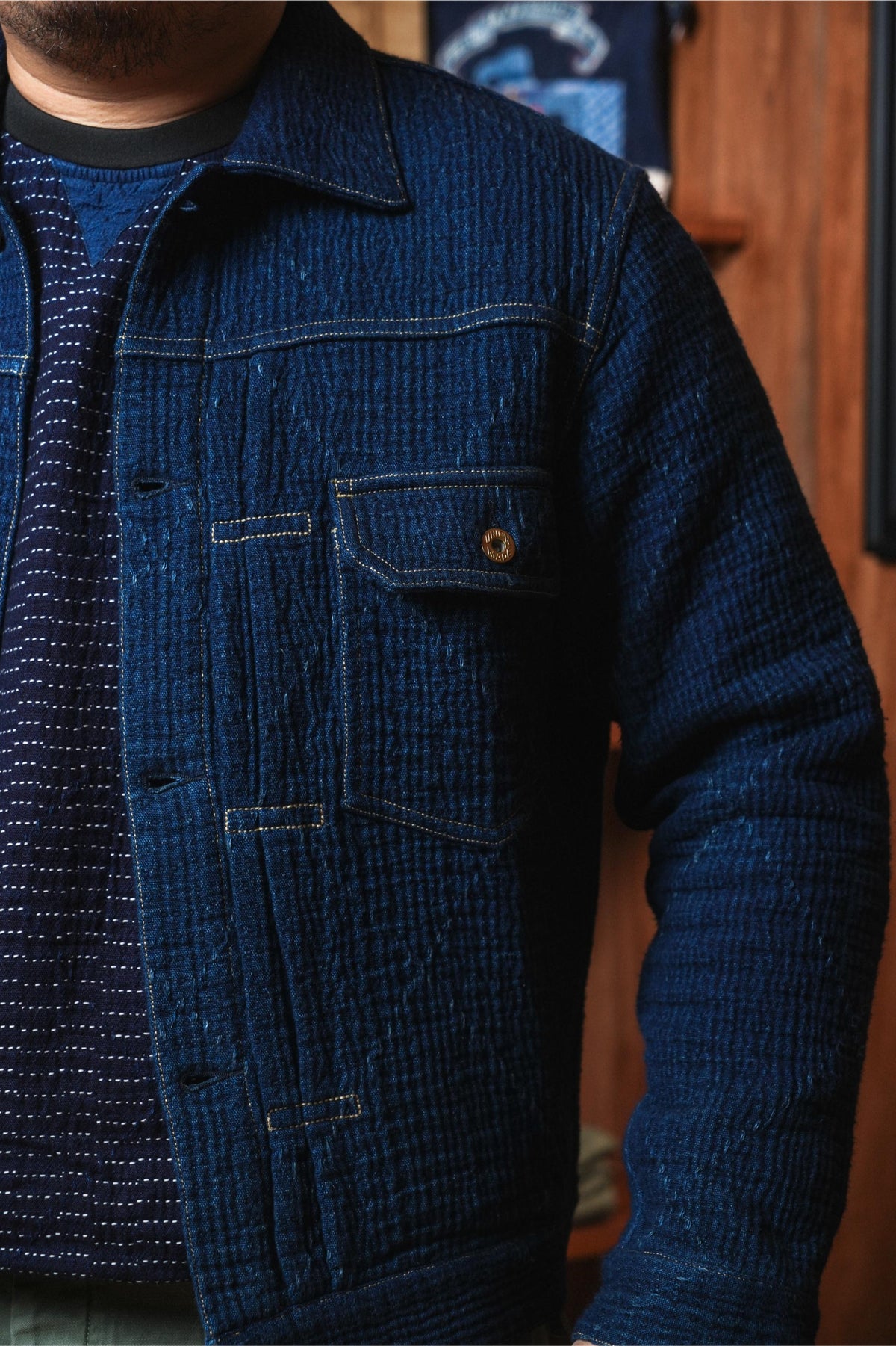 Heavy Sashiko Classic Type-2 Dark Jacket - INDIGO