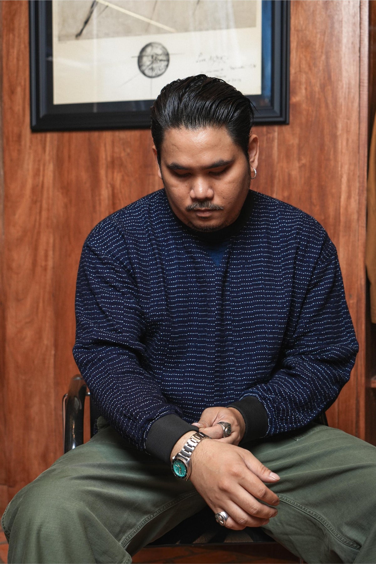 Lightweight Sashiko Anti-war Sweater - INDIGO