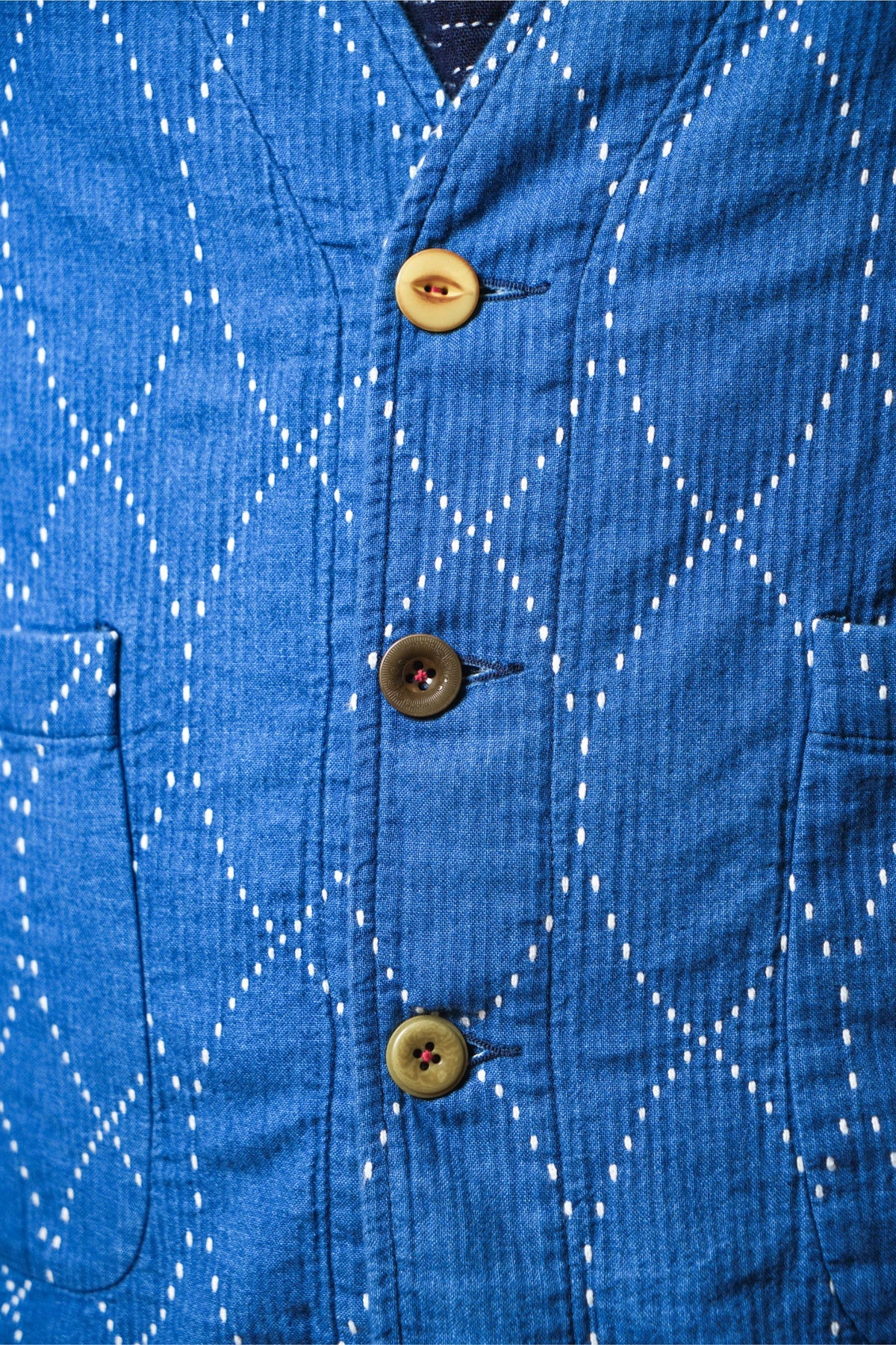 Geometric Sashiko Casual Cardigan Jacket - INDIGO
