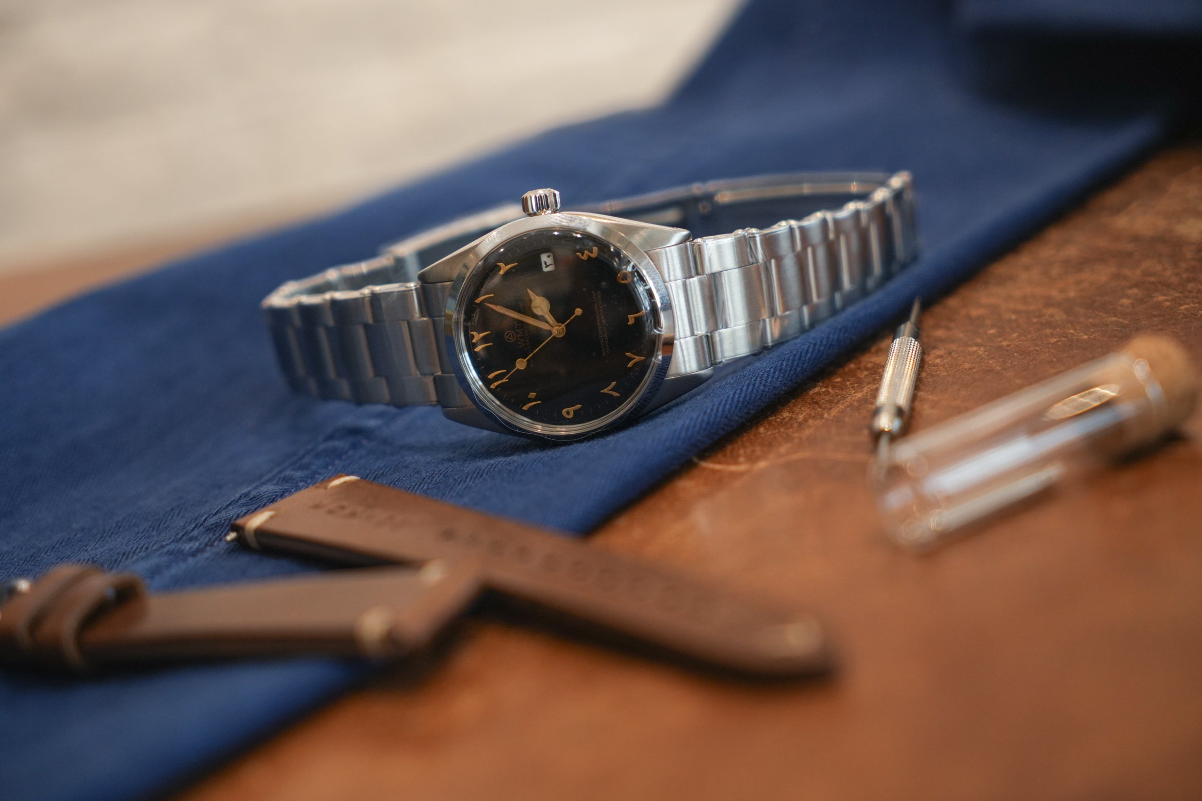 BARRACUDA - ARABIC NUMERALS EDITION/METAL BRACELET + ANZIANO LEATHER STRAP SET