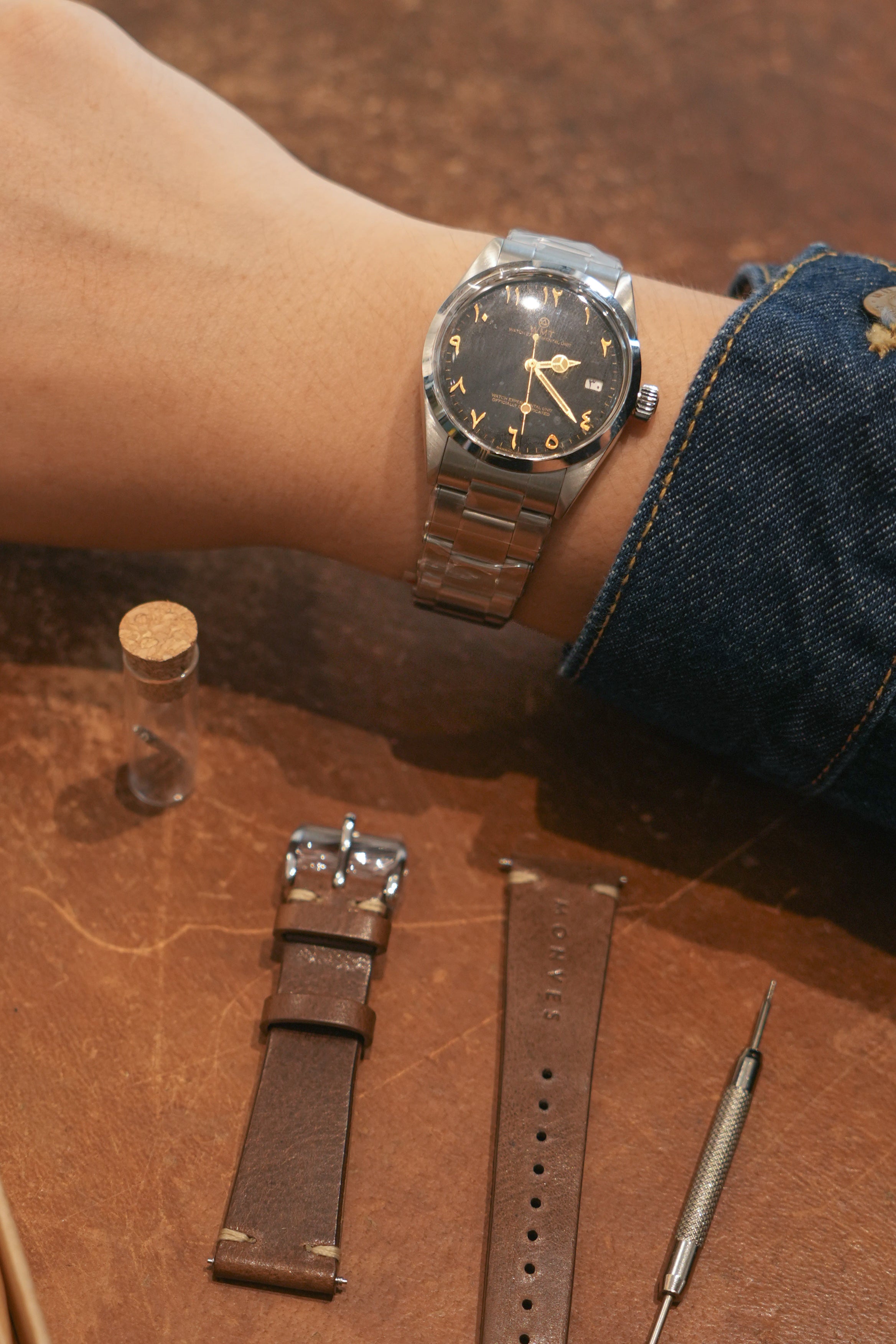 BARRACUDA - ARABIC NUMERALS EDITION/METAL BRACELET + ANZIANO LEATHER STRAP SET